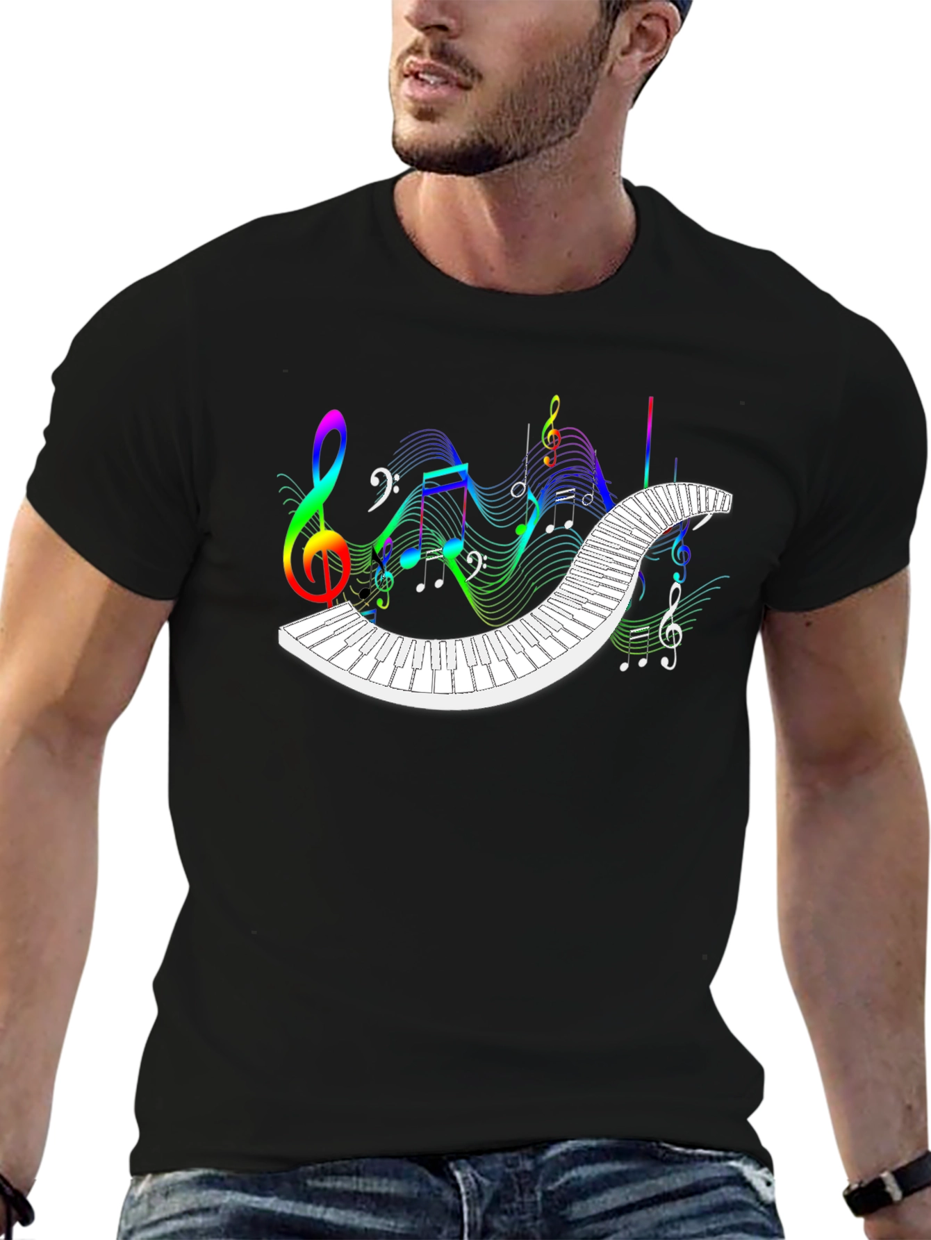Musical Notes Piano Keys Graphic Tee