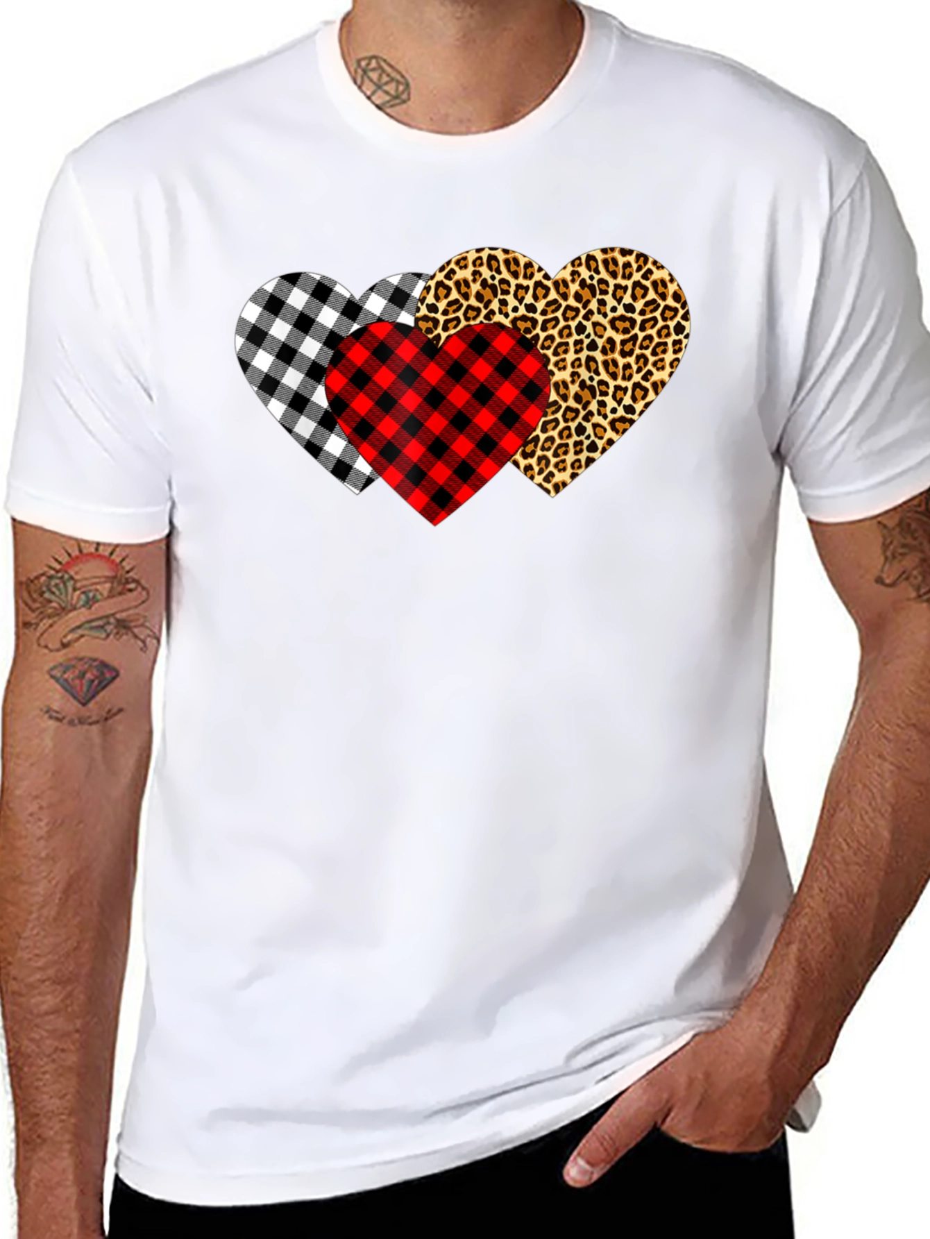 Mens Heart Pattern T-Shirt