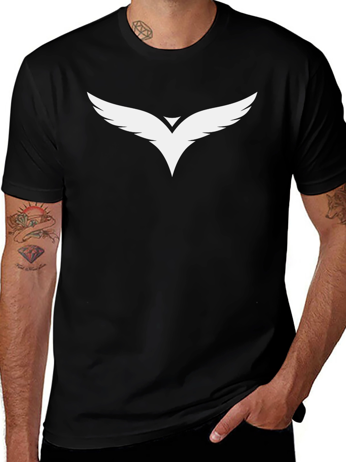 Black T-Shirt with White Winged Logo