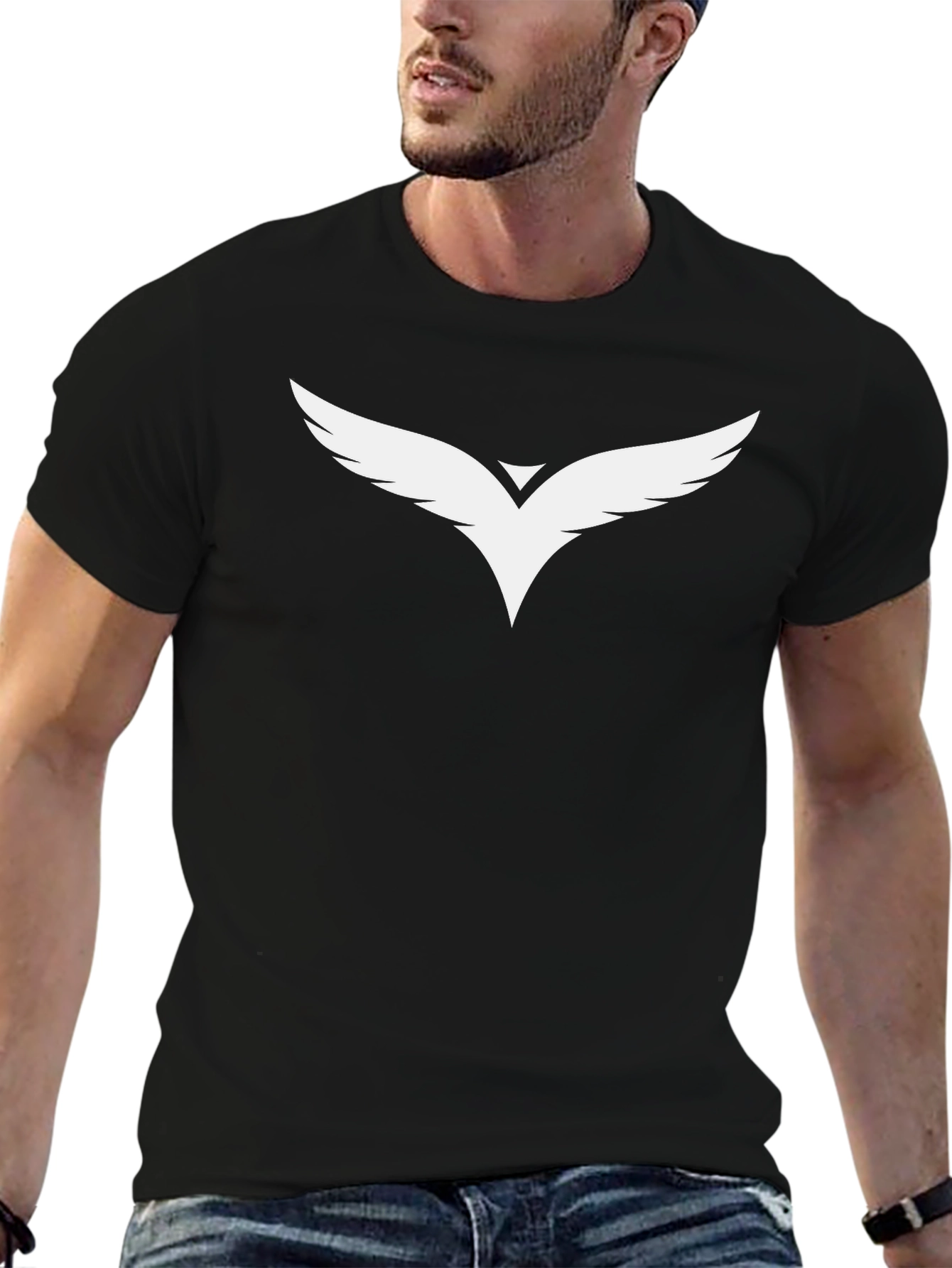 Black T-Shirt with White Winged Logo