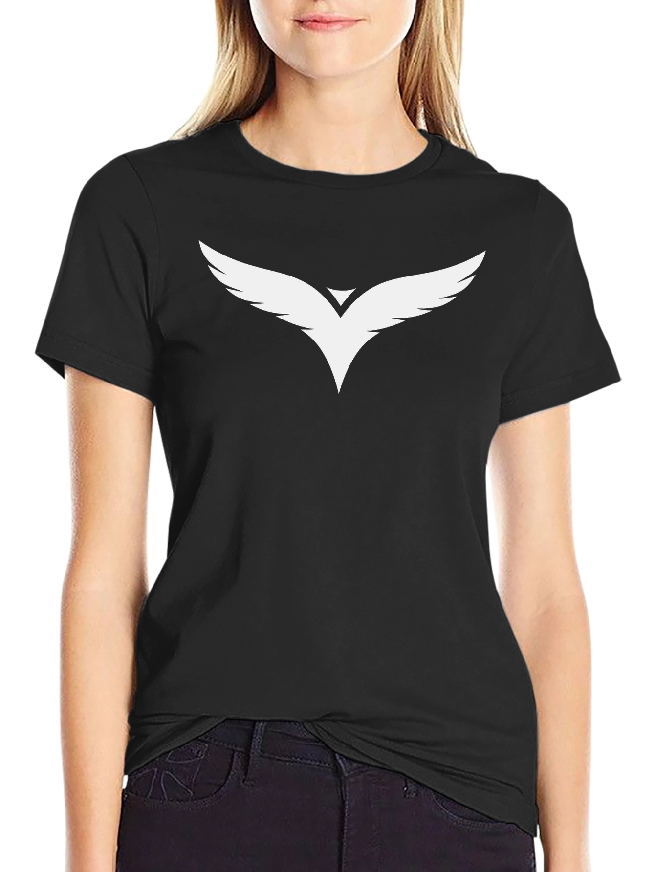 Black T-Shirt with White Winged Logo