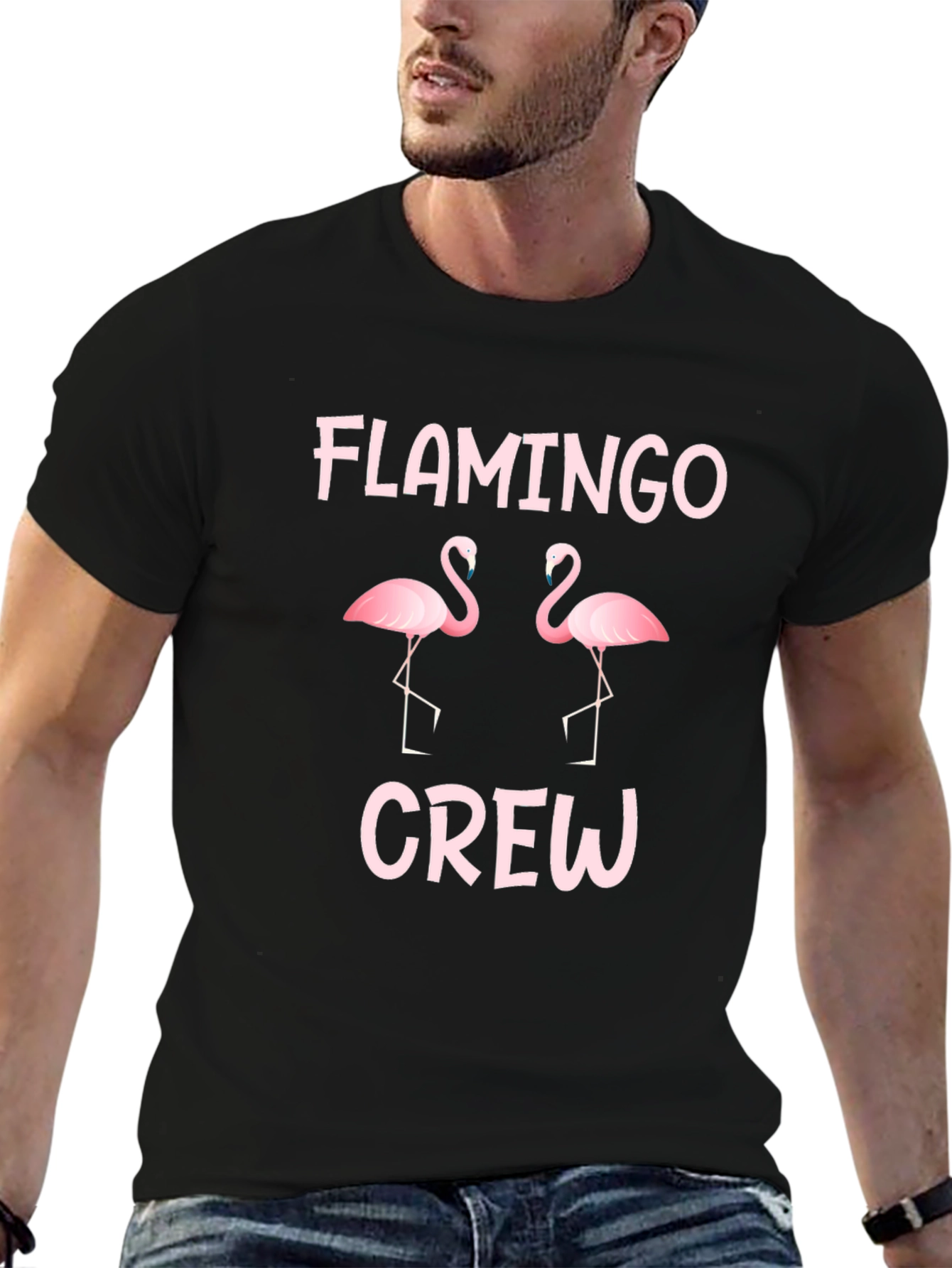 Flamingo Crew Graphic Tee - Black Cotton T-Shirt
