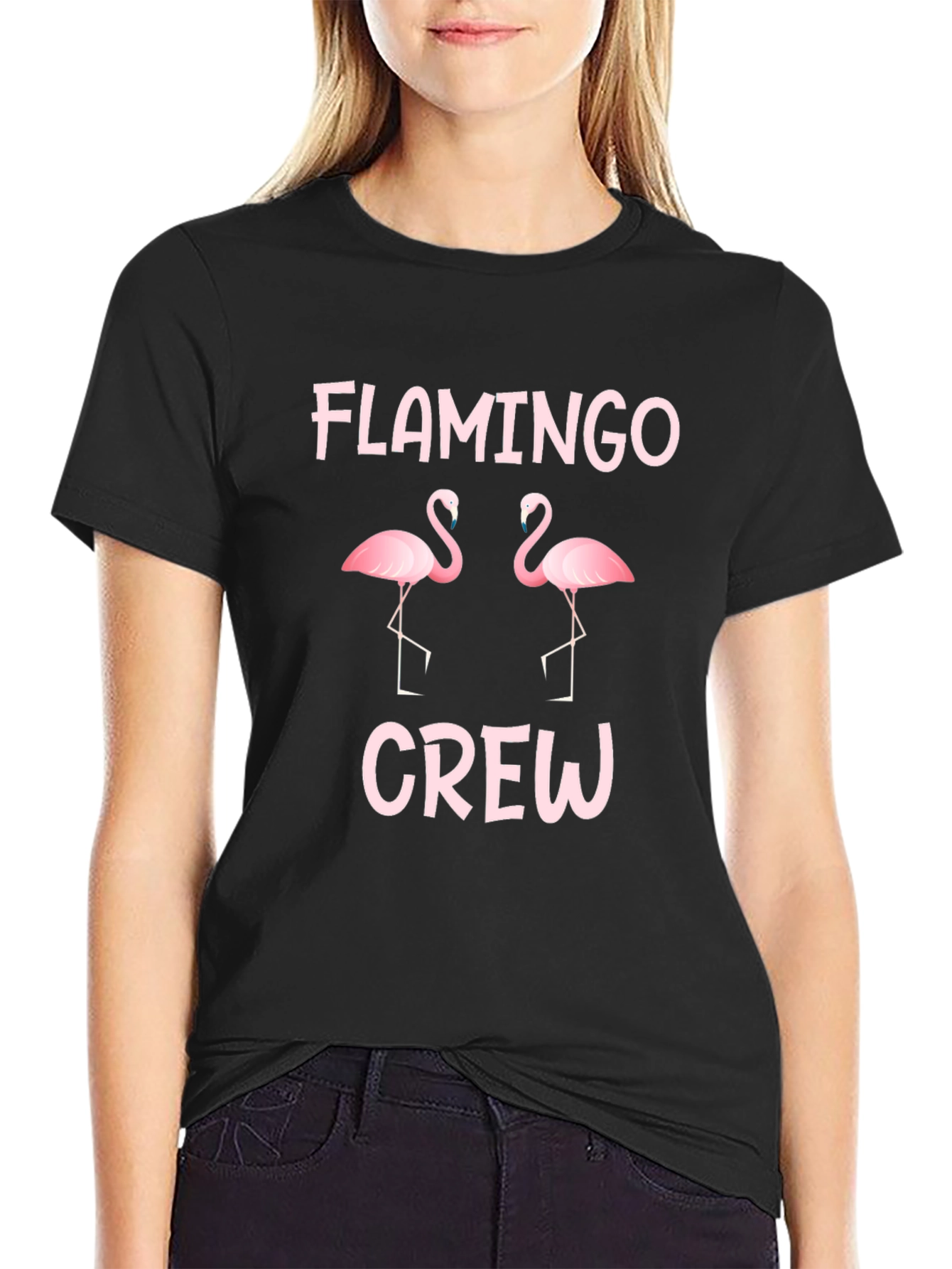 Flamingo Crew Graphic Tee - Black Cotton T-Shirt