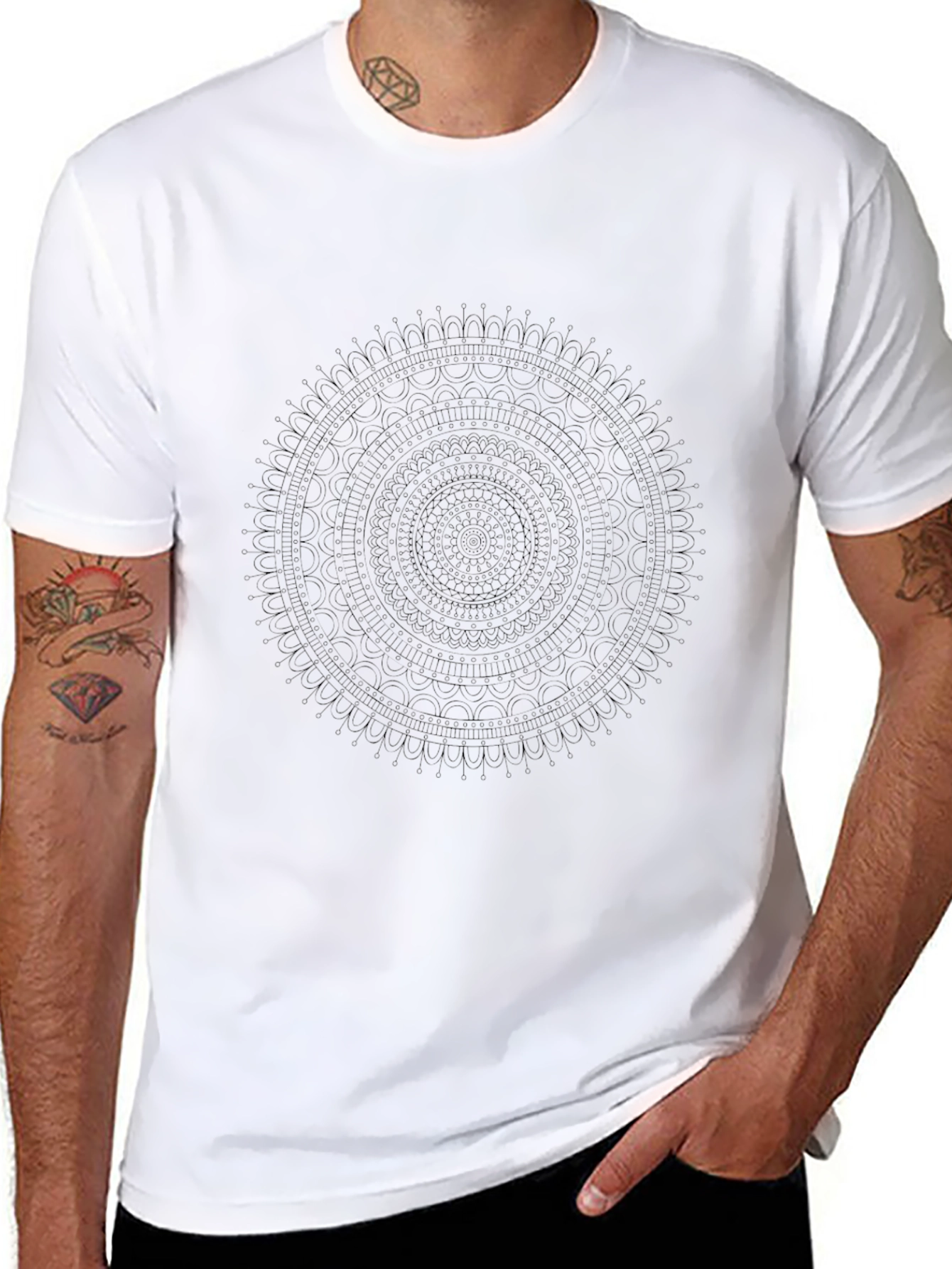 Black Mandala Graphic Tee - Mens Fashion