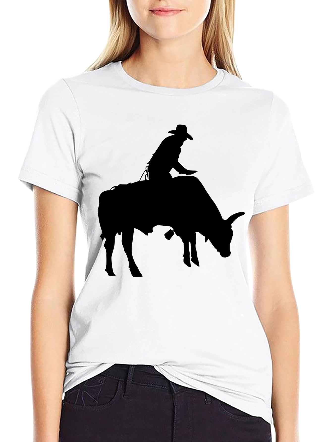 Cowboy Riding Bull Black T-Shirt
