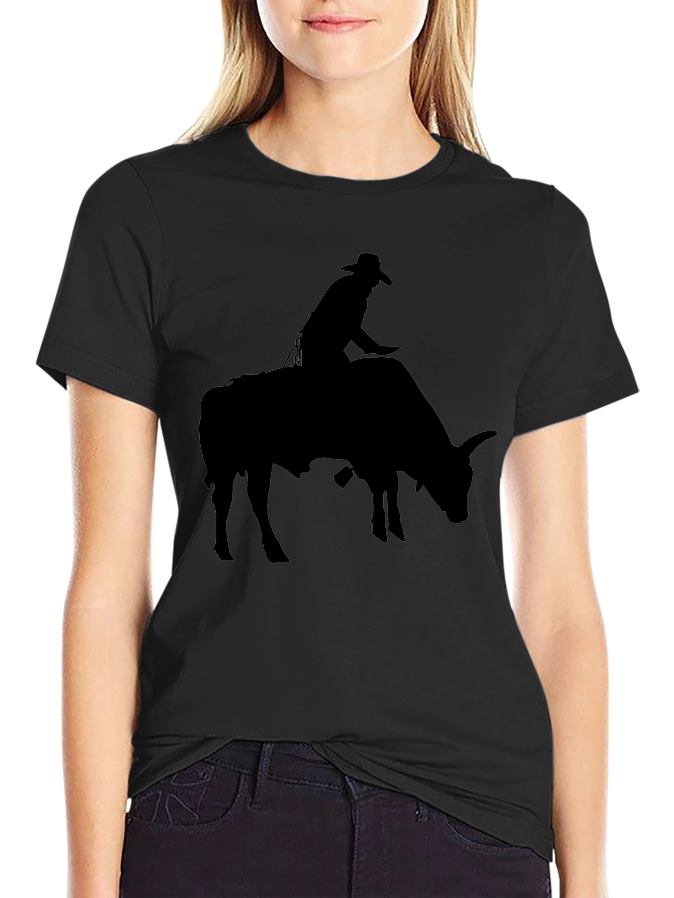 Cowboy Riding Bull Black T-Shirt