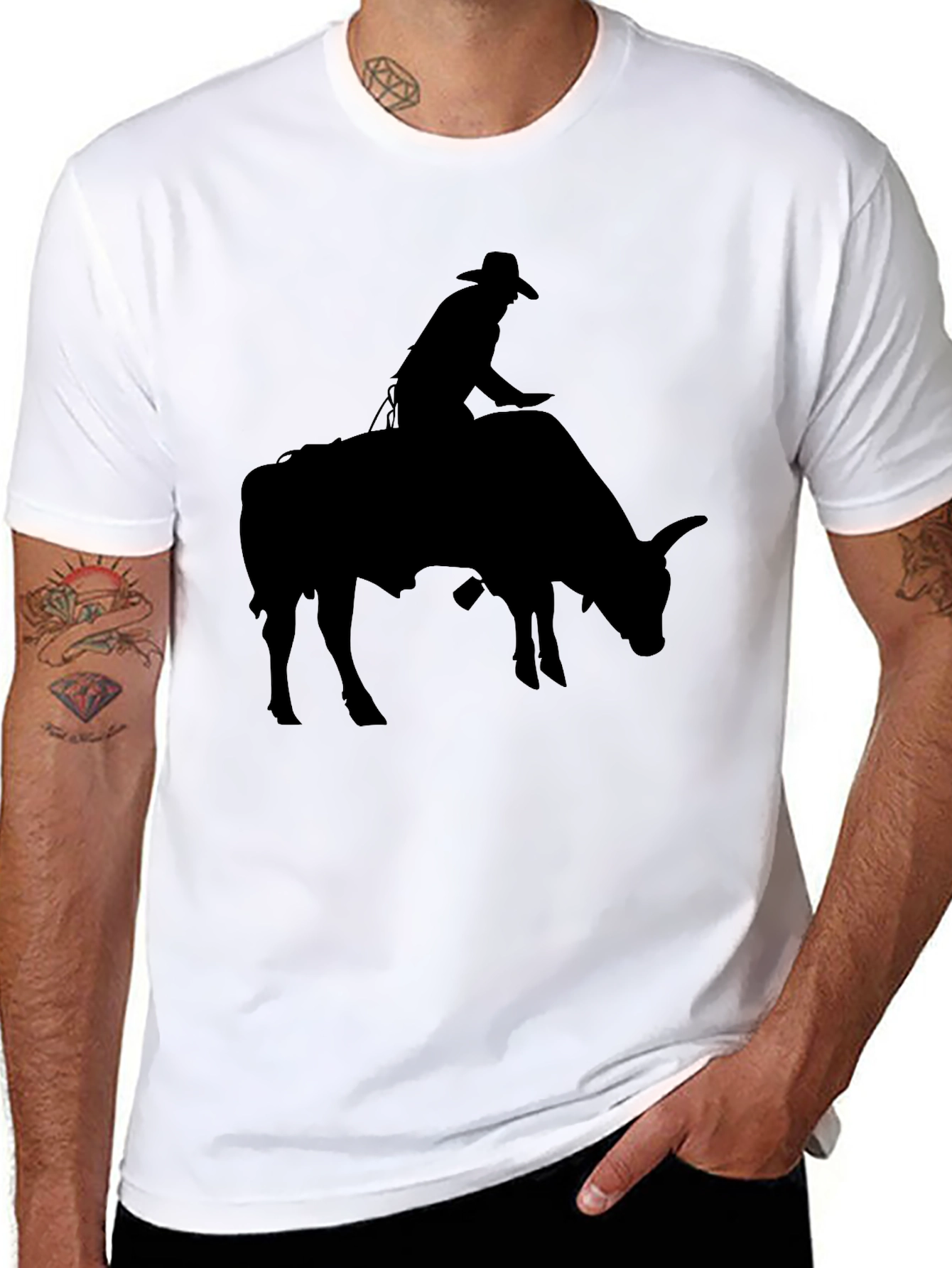 Cowboy Riding Bull Black T-Shirt