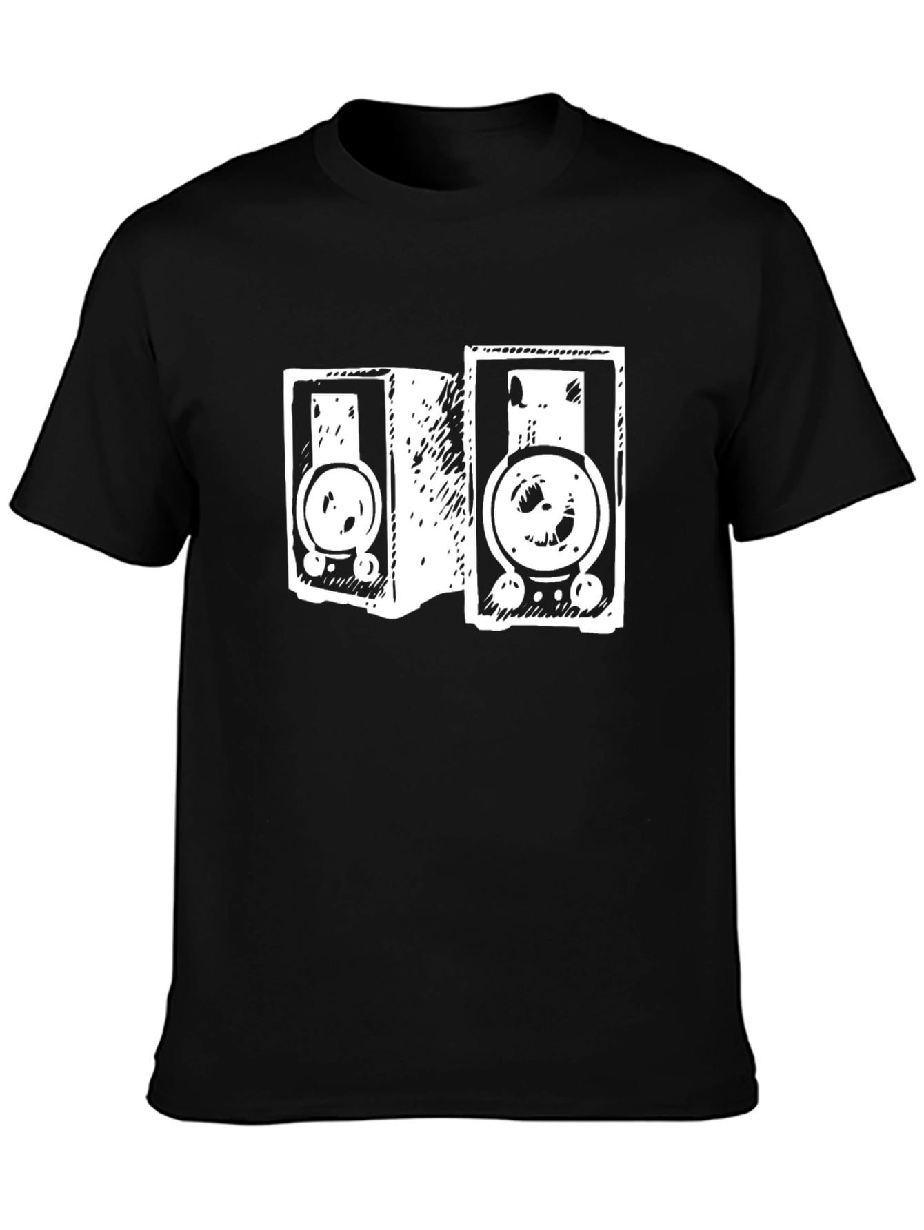 Retro Speaker Graphic Tee - Black Cotton T-Shirt