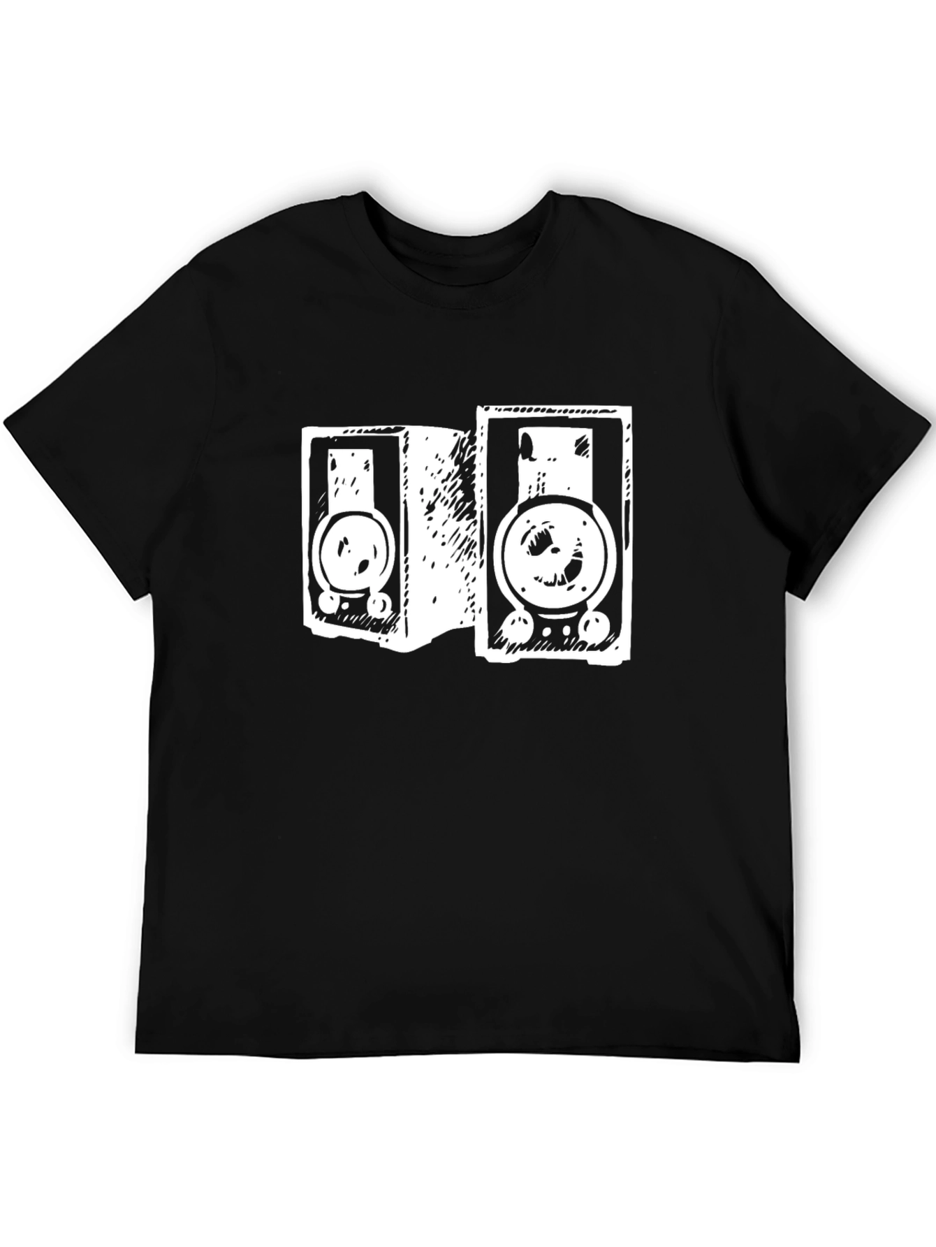 Retro Speaker Graphic Tee - Black Cotton T-Shirt