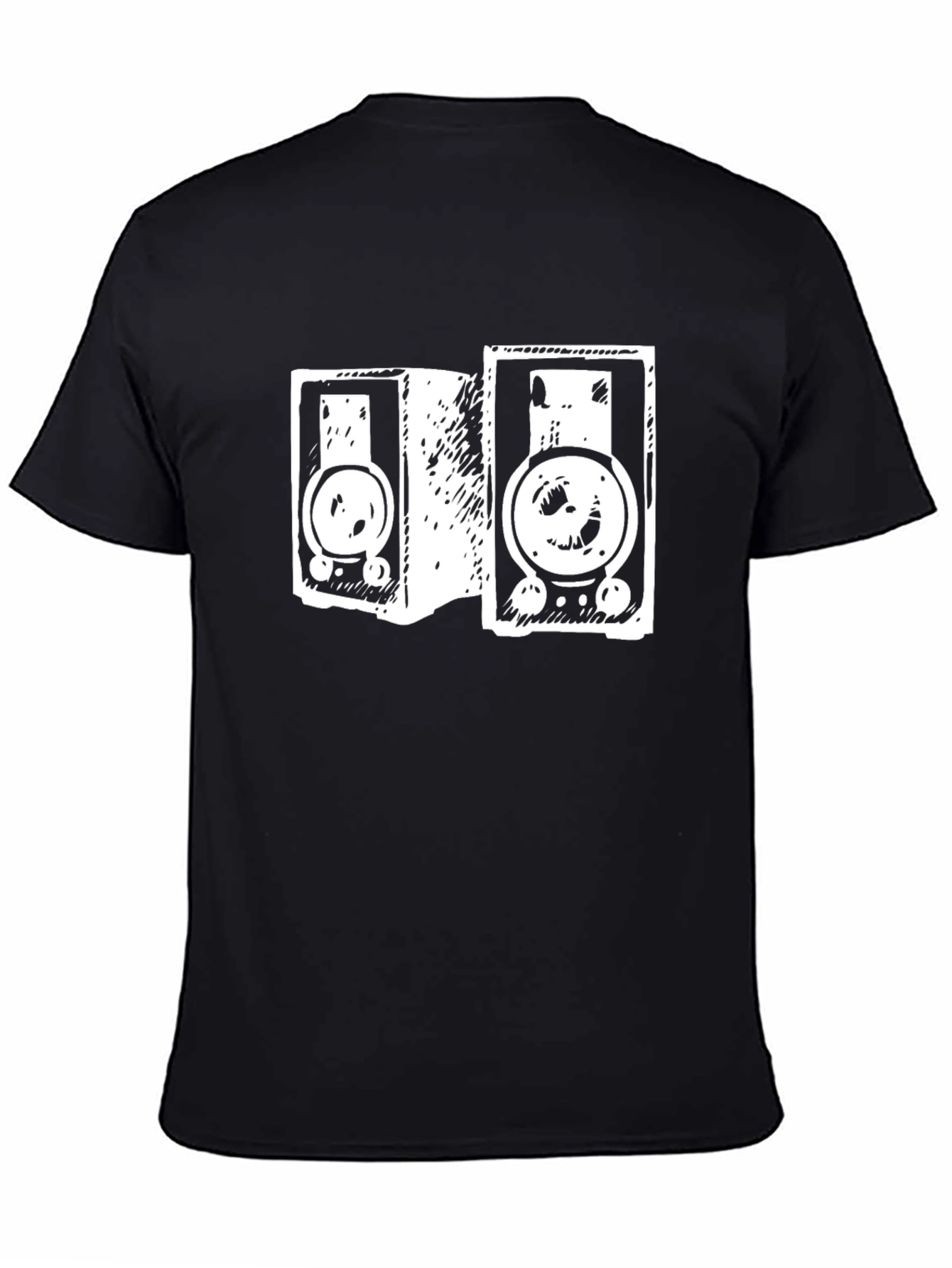 Retro Speaker Graphic Tee - Black Cotton T-Shirt
