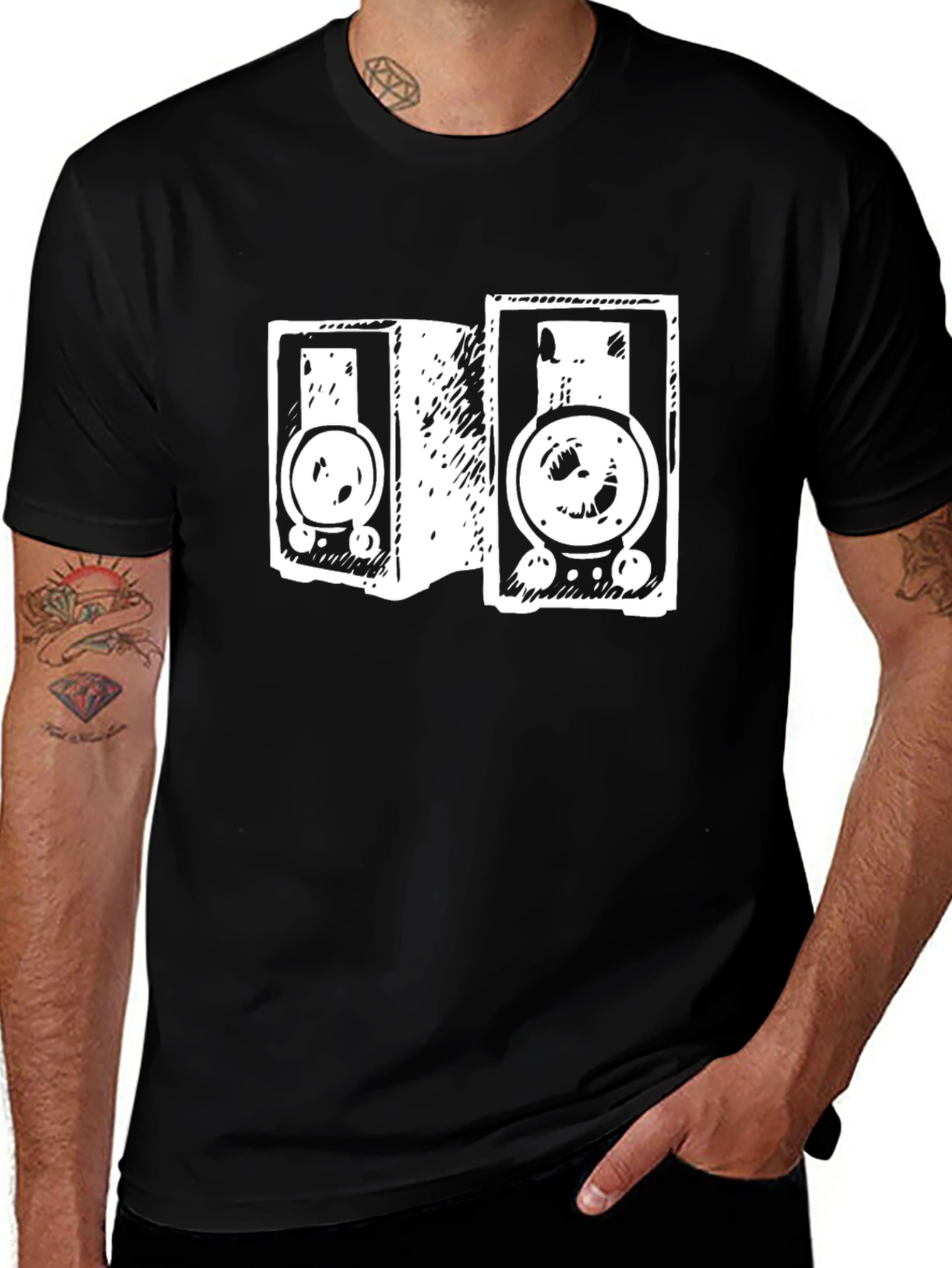 Retro Speaker Graphic Tee - Black Cotton T-Shirt