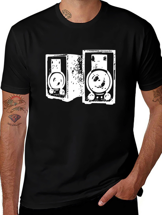 Retro Speaker Graphic Tee - Black Cotton T-Shirt