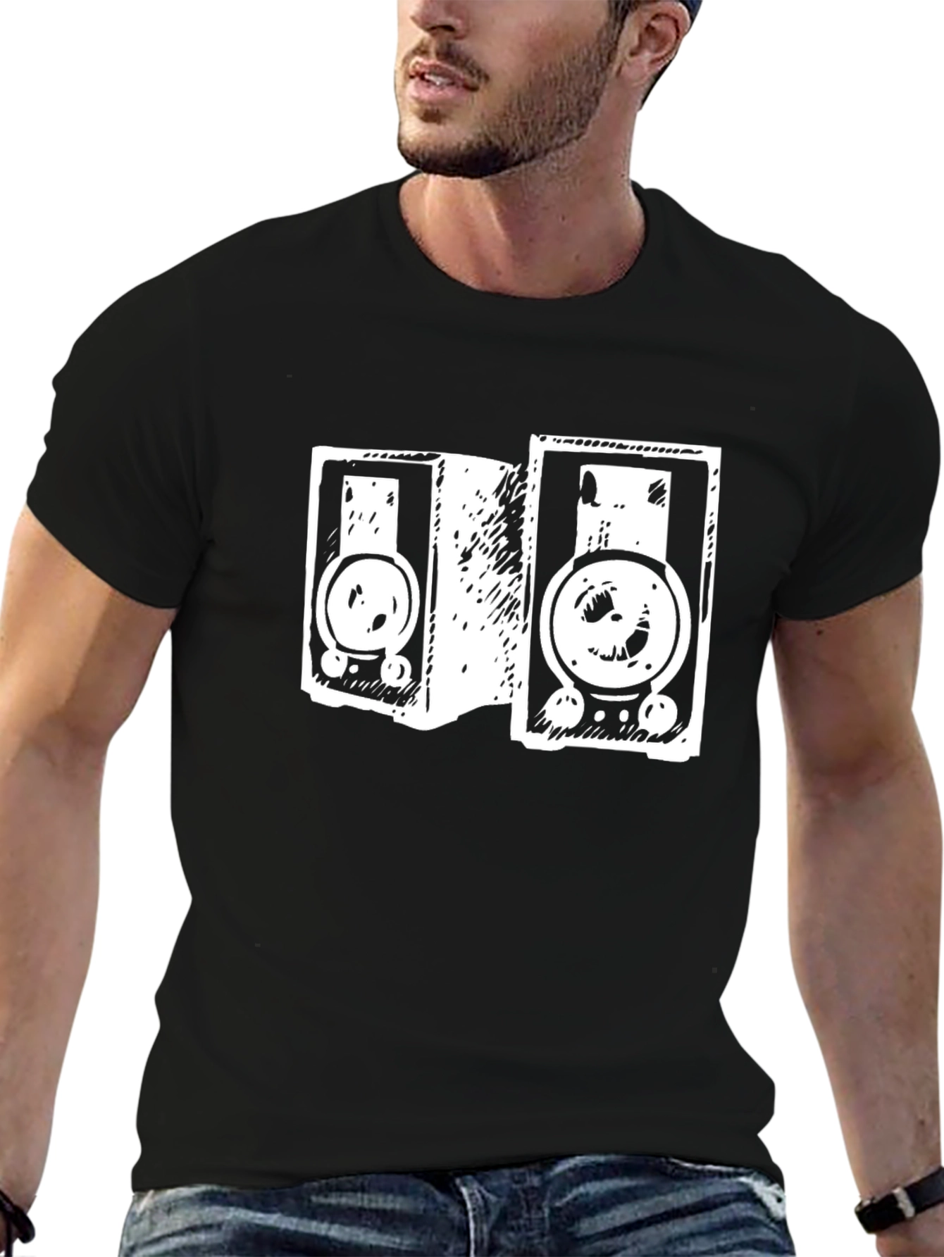 Retro Speaker Graphic Tee - Black Cotton T-Shirt