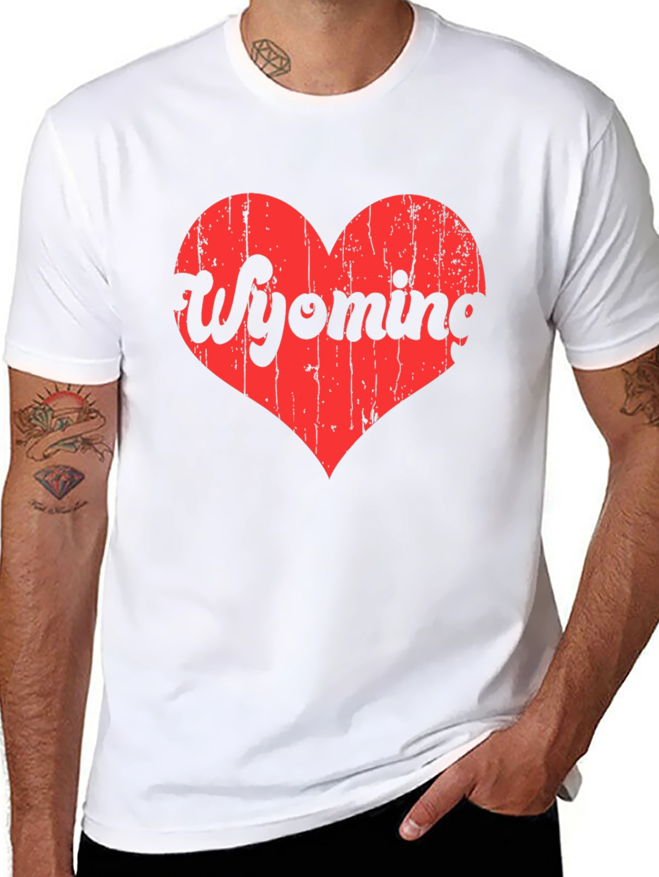 Wyoming Heart Graphic Tee - Distressed Print T-Shirt