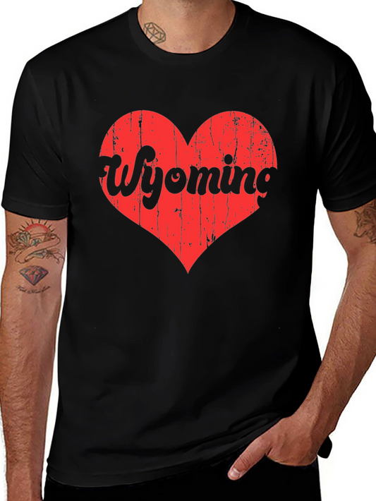 Wyoming Heart Graphic Tee - Distressed Print T-Shirt