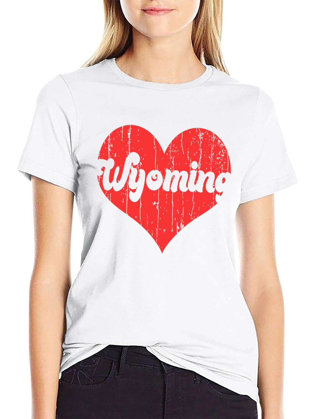 Wyoming Heart Graphic Tee - Distressed Print T-Shirt