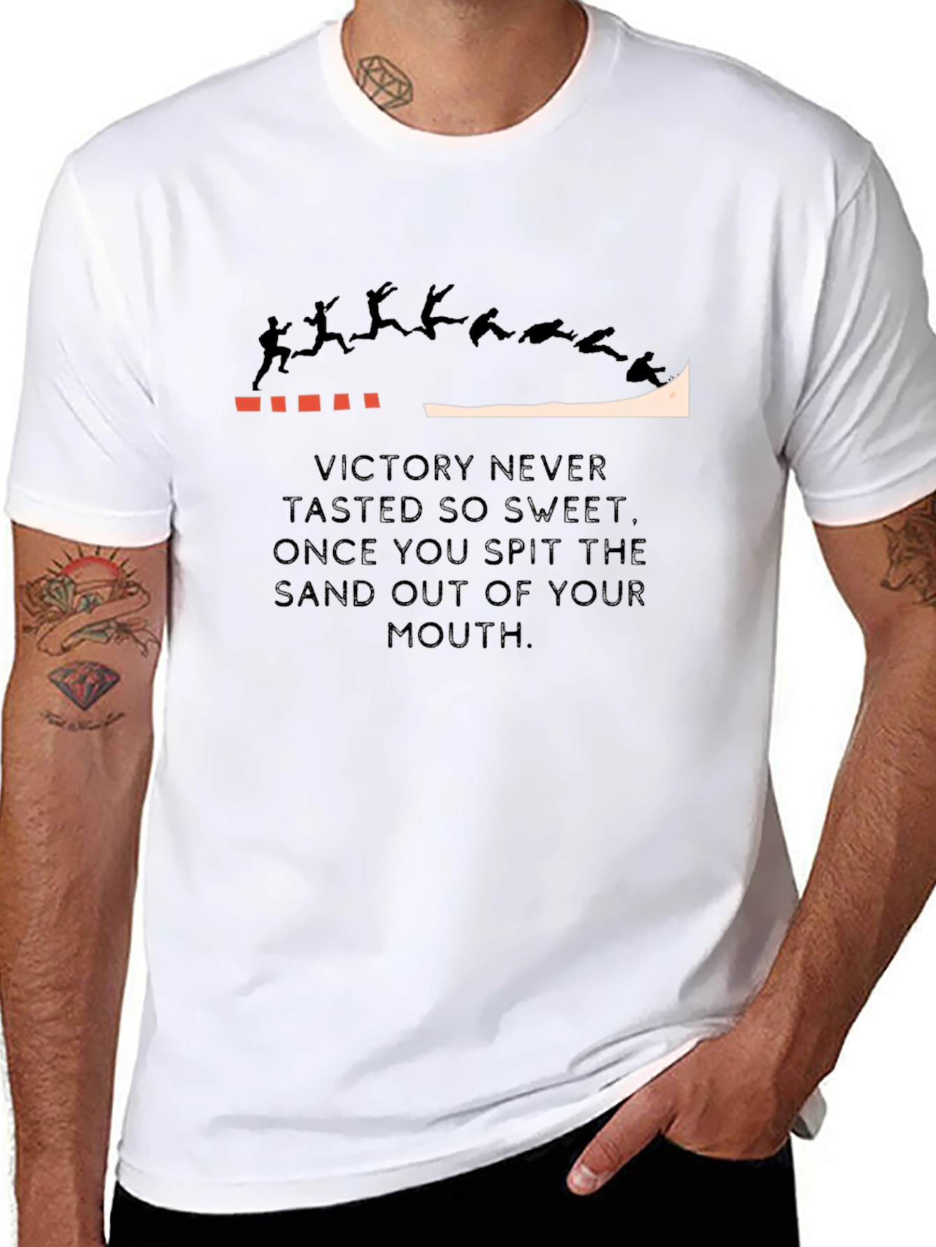 Victory Sand Spit Funny T-Shirt Black Cotton Tee