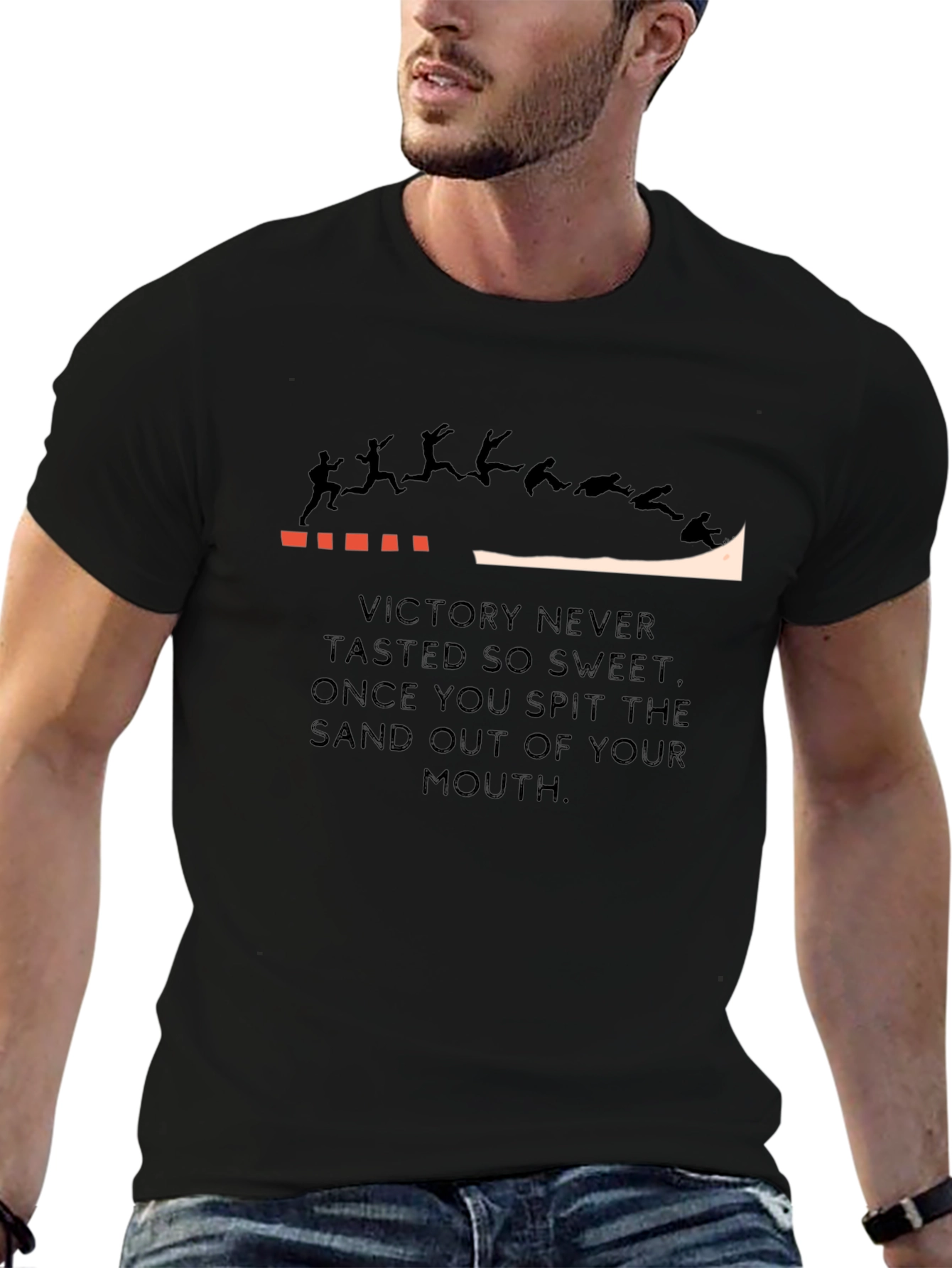 Victory Sand Spit Funny T-Shirt Black Cotton Tee
