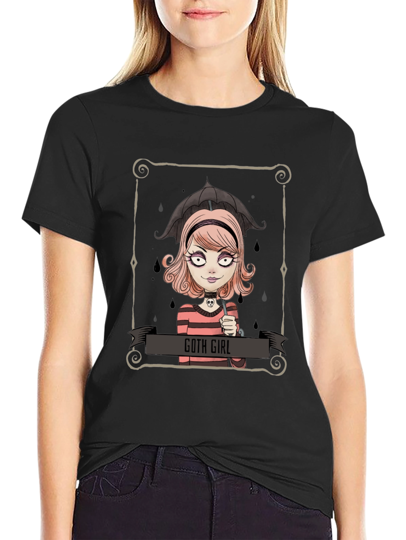 Goth Girl Tee - Cartoon Graphic T-Shirt