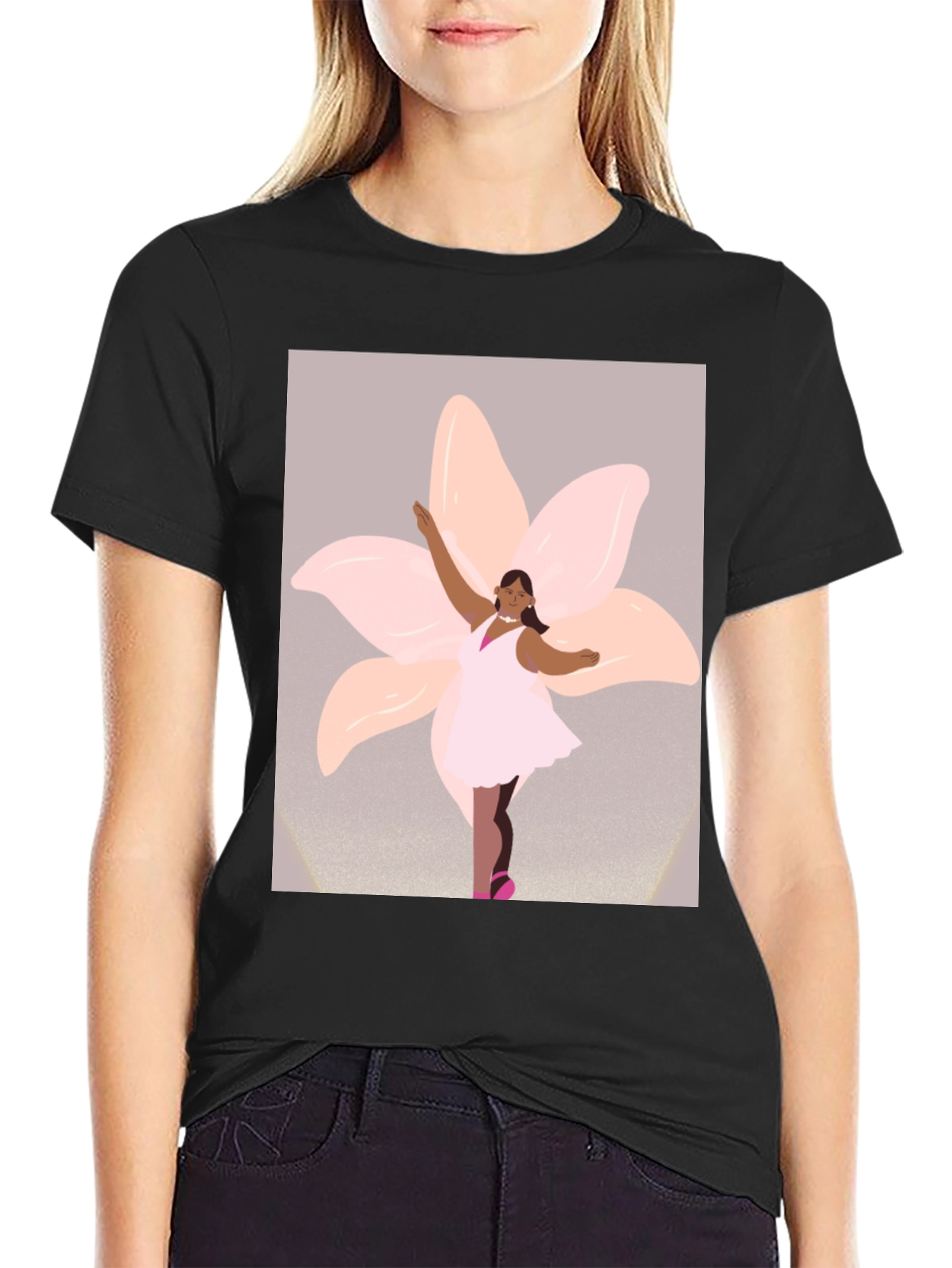 Ballerina Flower Graphic Tee - Black