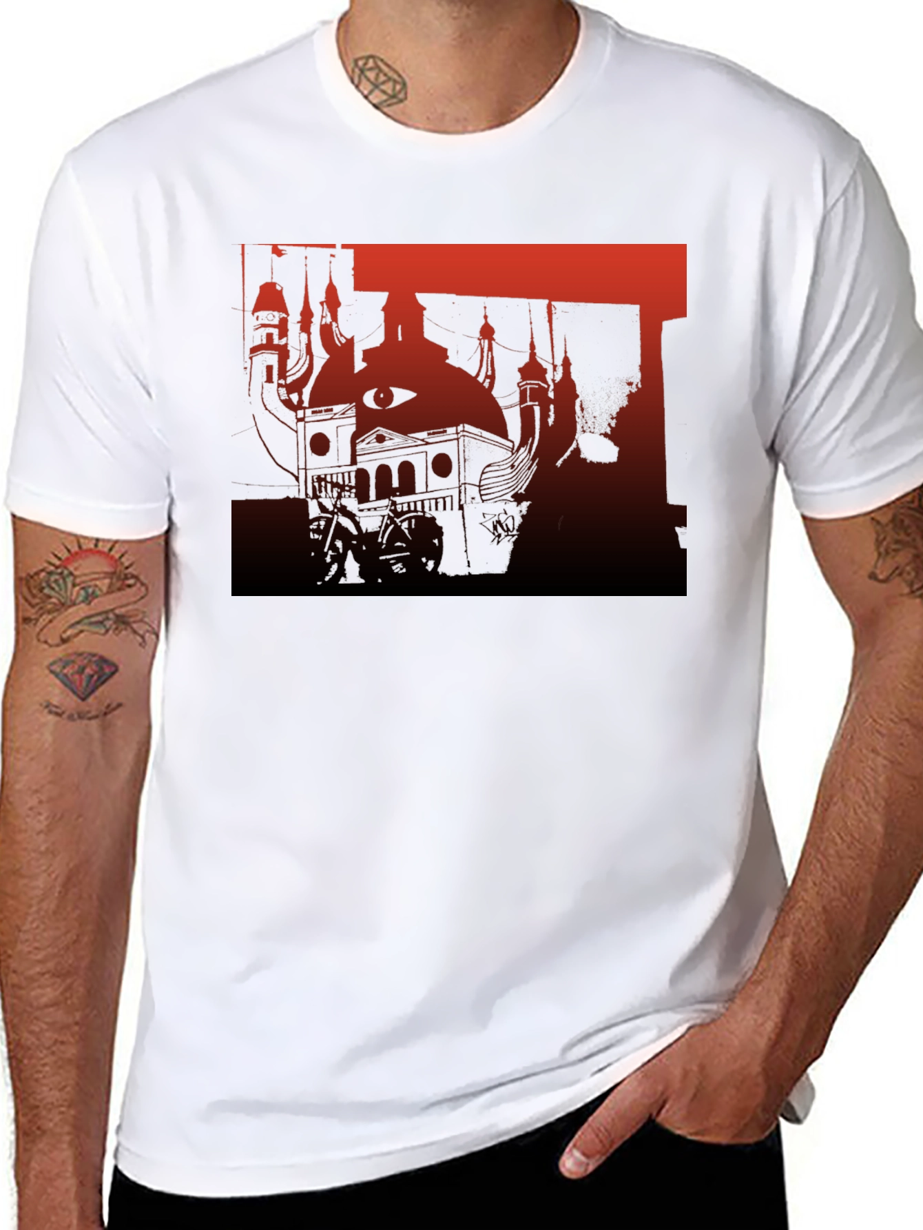Abstract Red and Black Graphic T-Shirt