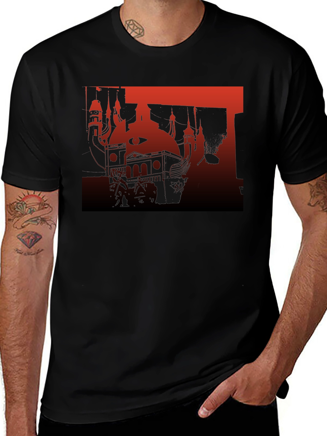 Abstract Red and Black Graphic T-Shirt