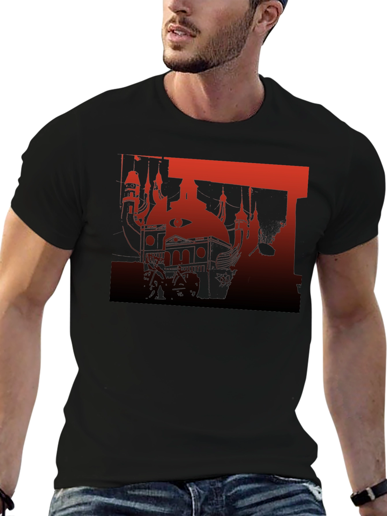Abstract Red and Black Graphic T-Shirt