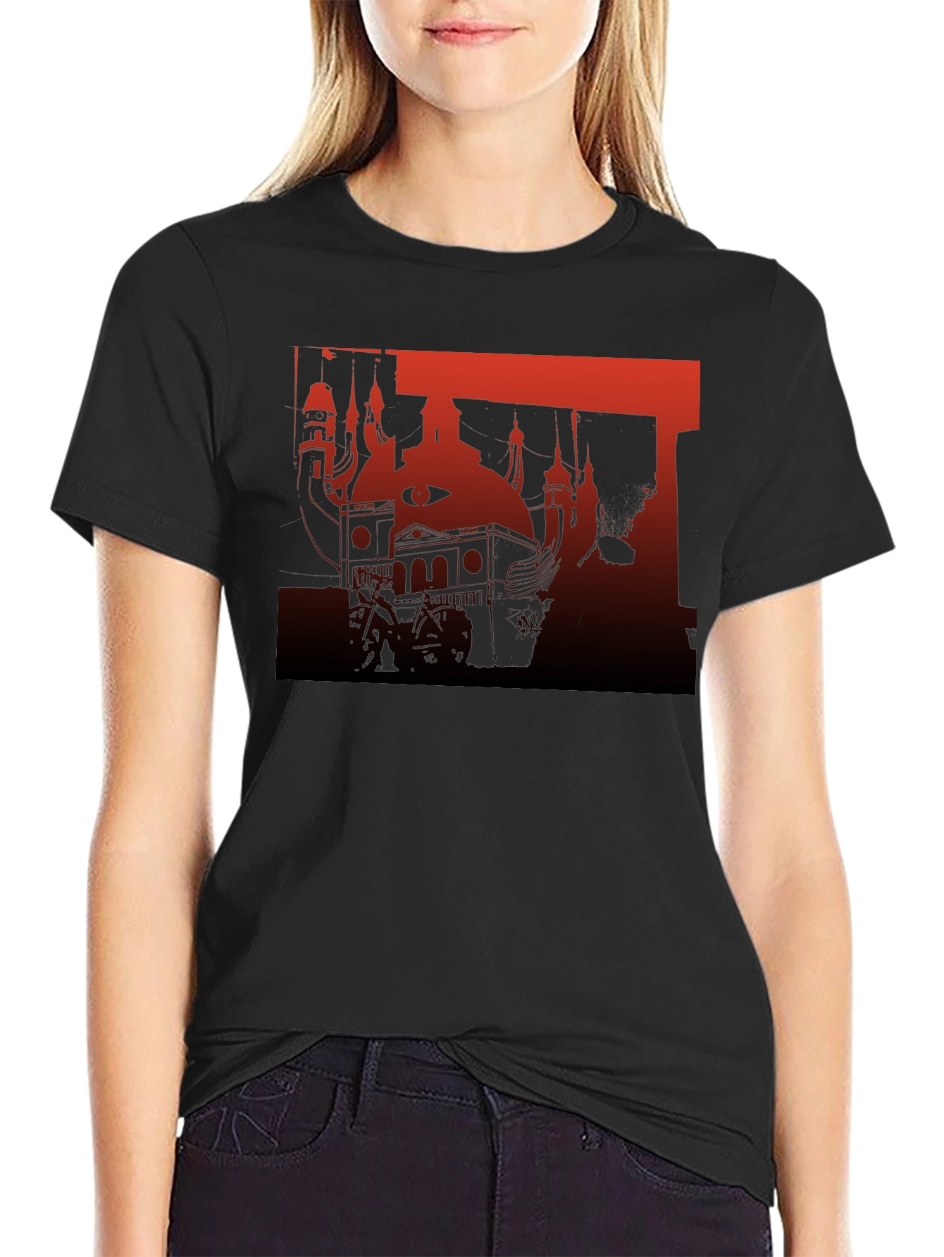 Abstract Red and Black Graphic T-Shirt