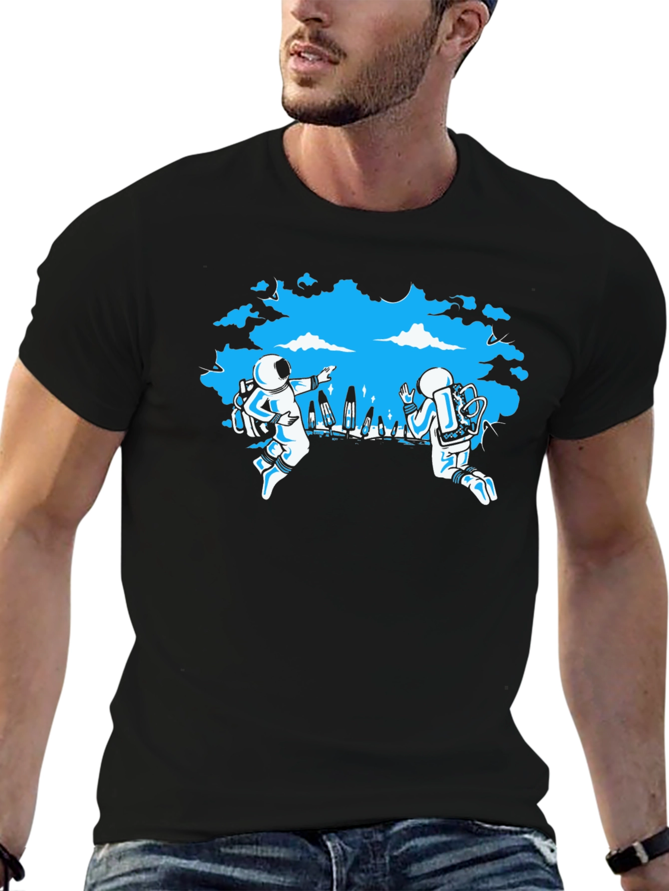 Astronauts In Space Black T-Shirt