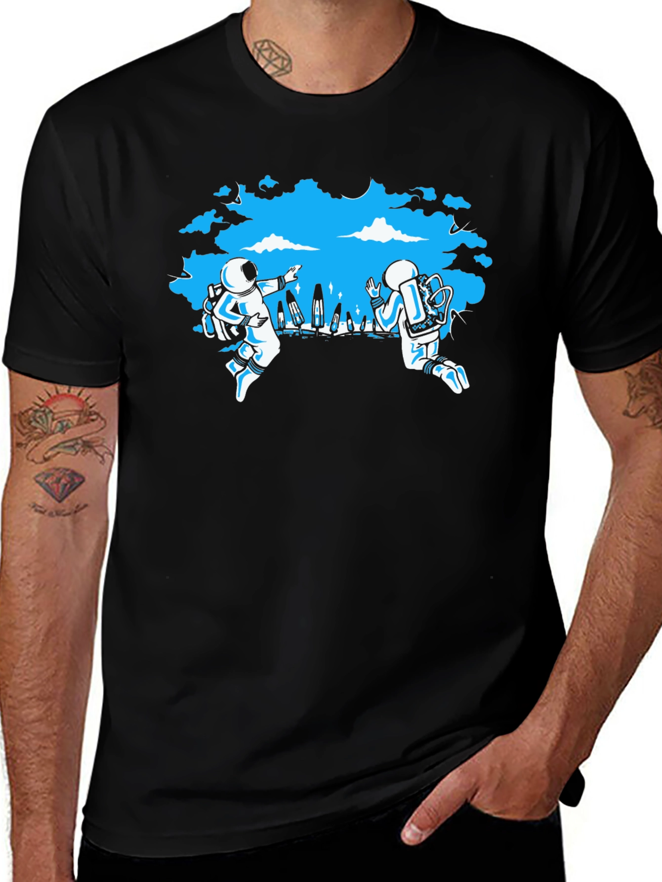 Astronauts In Space Black T-Shirt