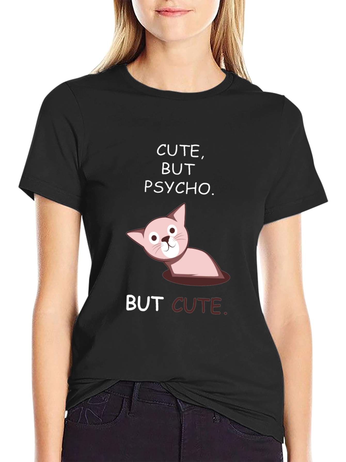 Cute But Psycho Graphic Tee - Black Cotton T-Shirt