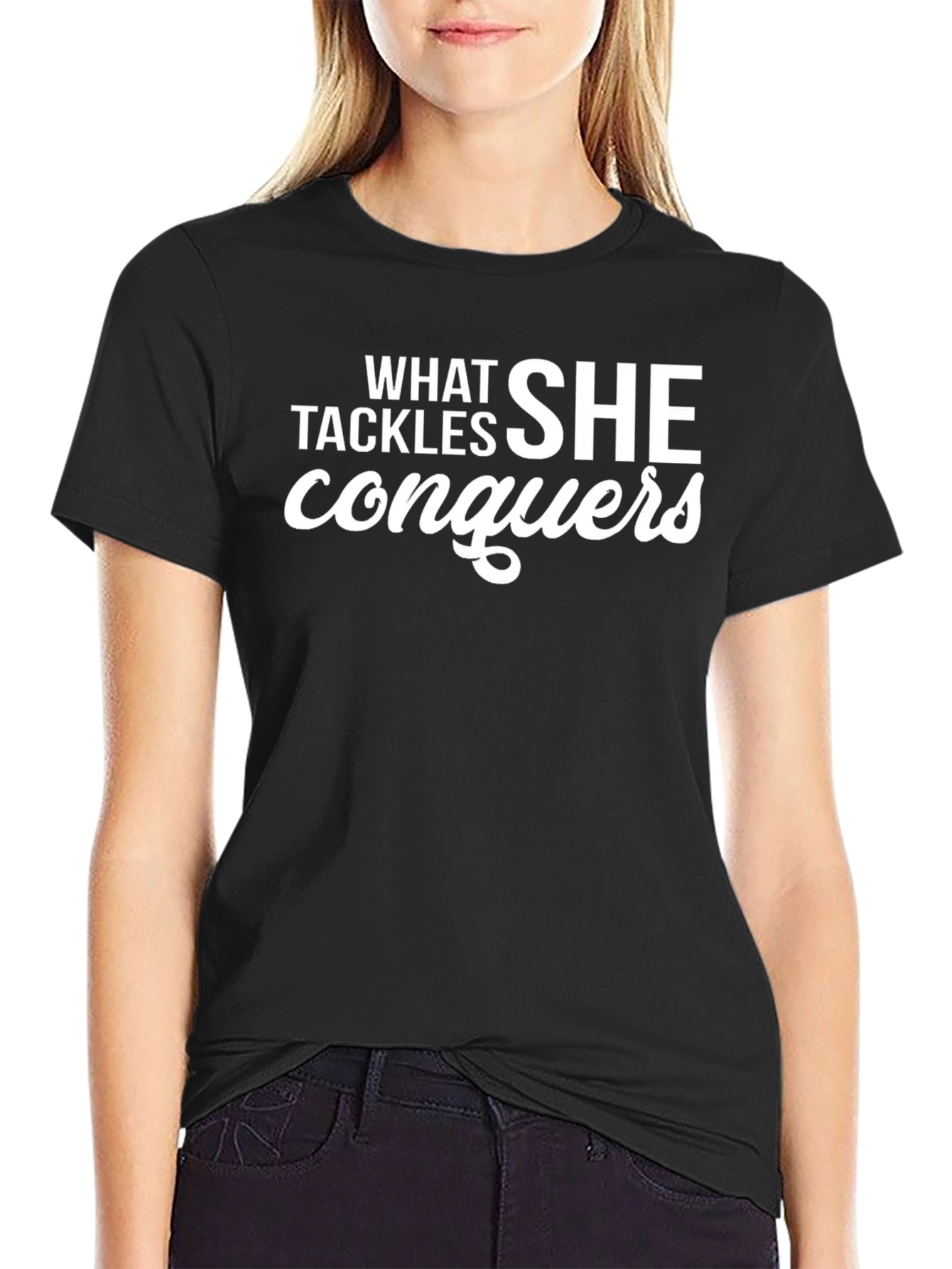 Empowered Womans Black Graphic Tee - She Conquers All