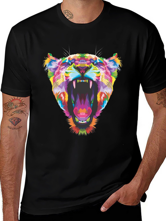Colorful Lion Graphic Black T-Shirt