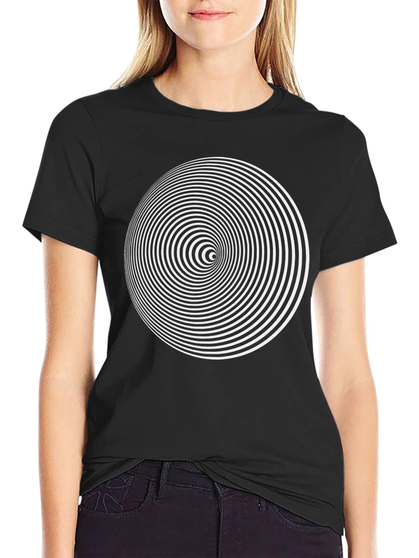 Hypnotic Spiral Graphic Print Black T-Shirt