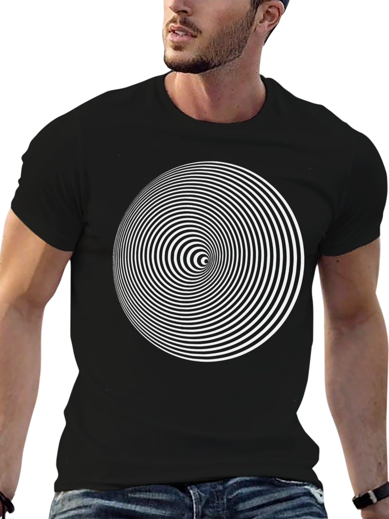 Hypnotic Spiral Graphic Print Black T-Shirt
