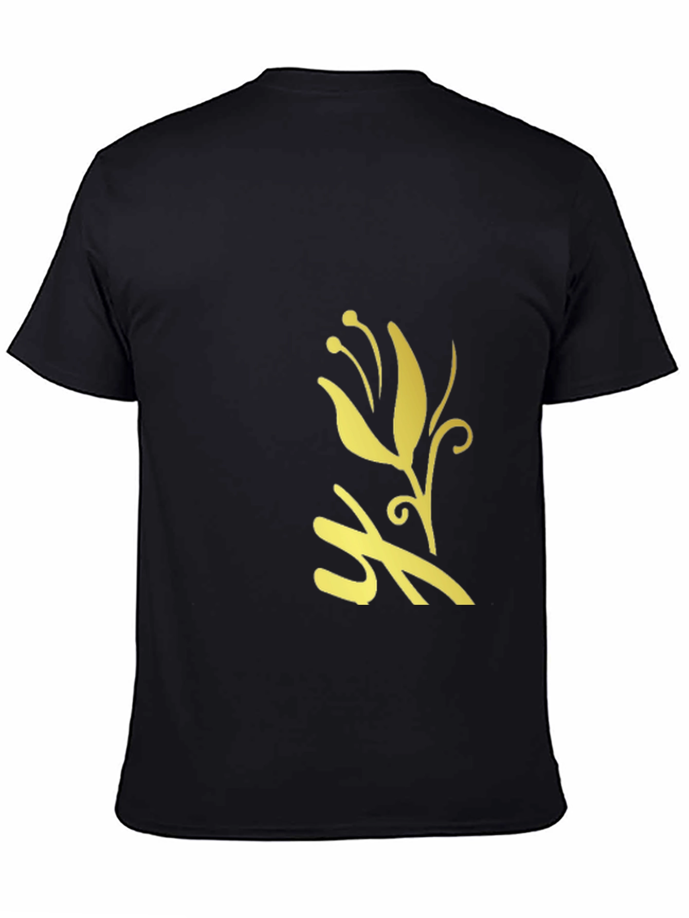 Black T-Shirt with Golden Flower Design