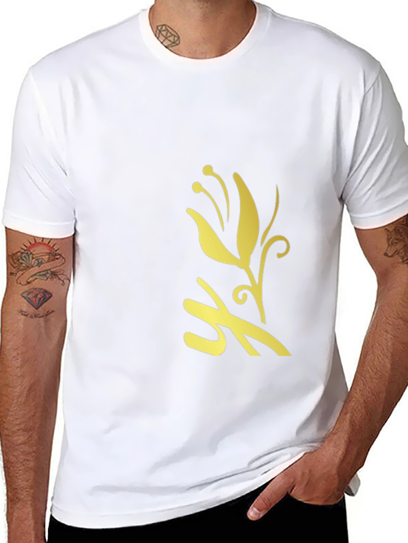 Black T-Shirt with Golden Flower Design