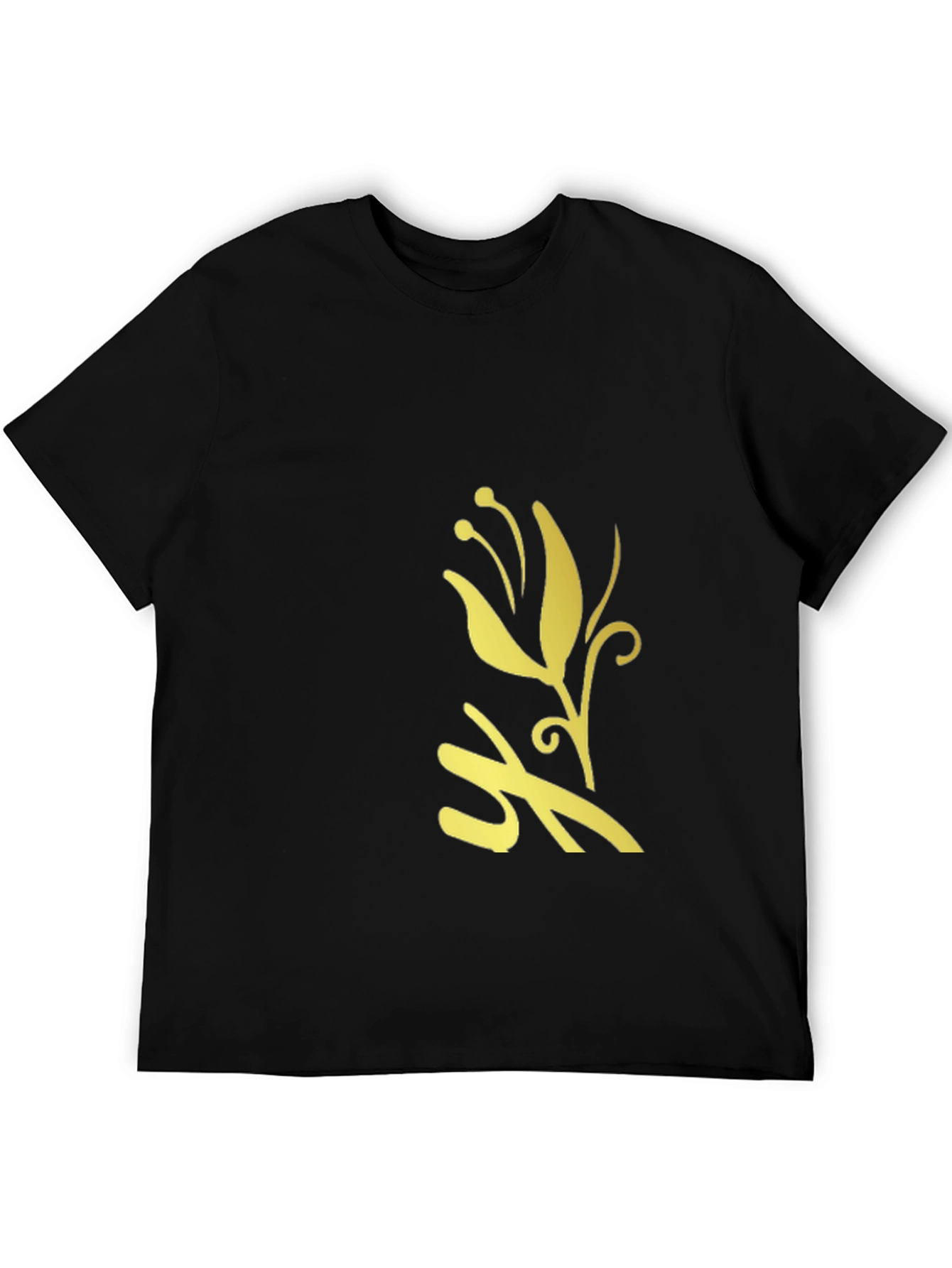Black T-Shirt with Golden Flower Design