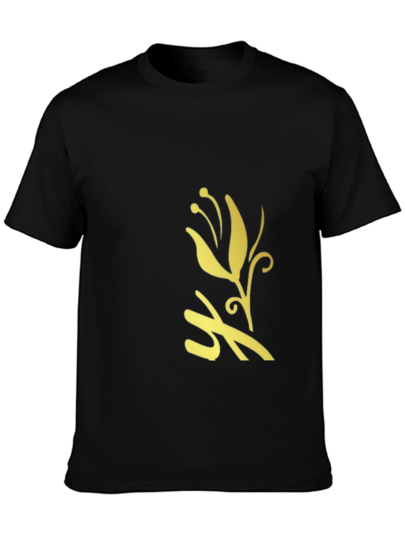 Black T-Shirt with Golden Flower Design