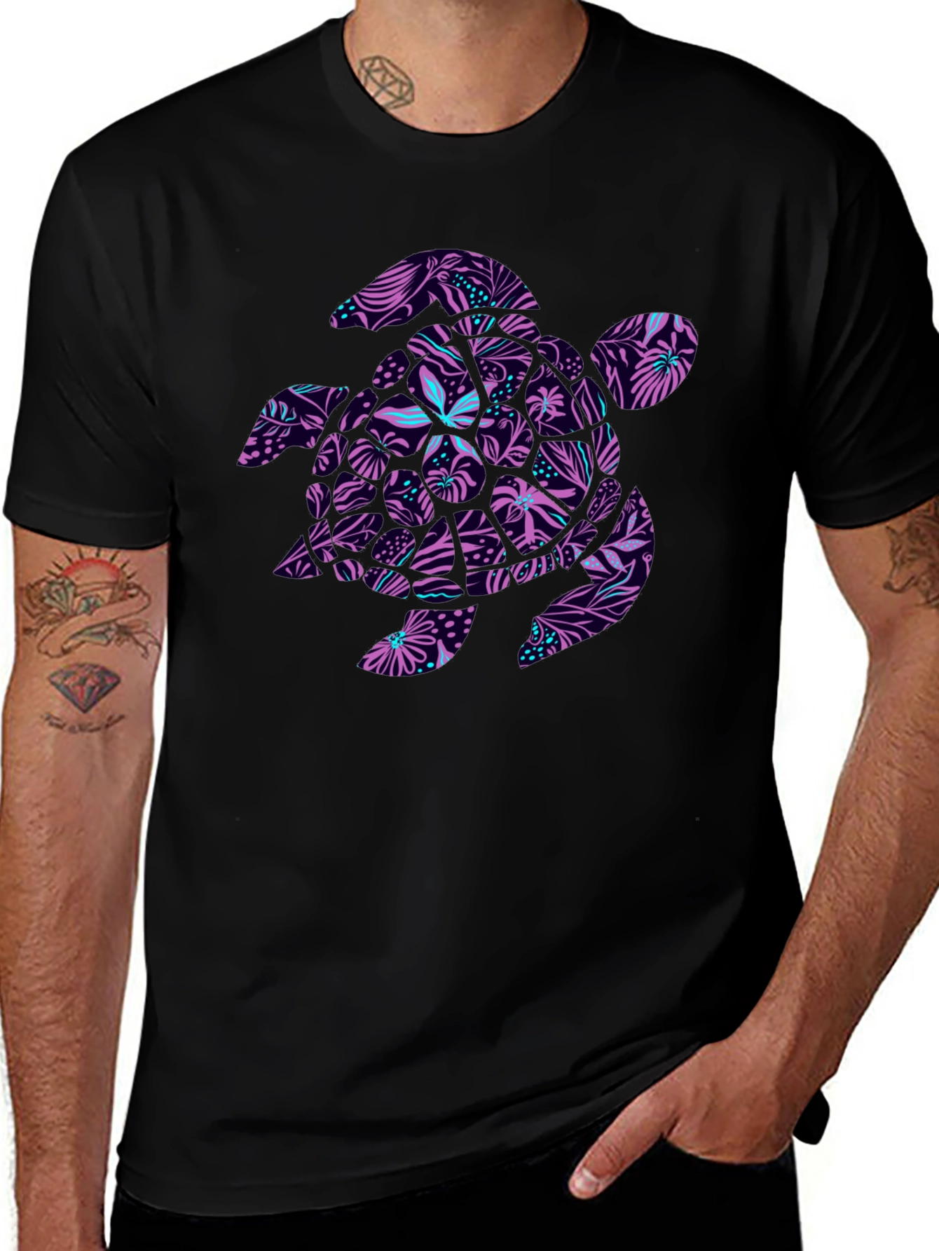 Tropical Turtle Black T-Shirt