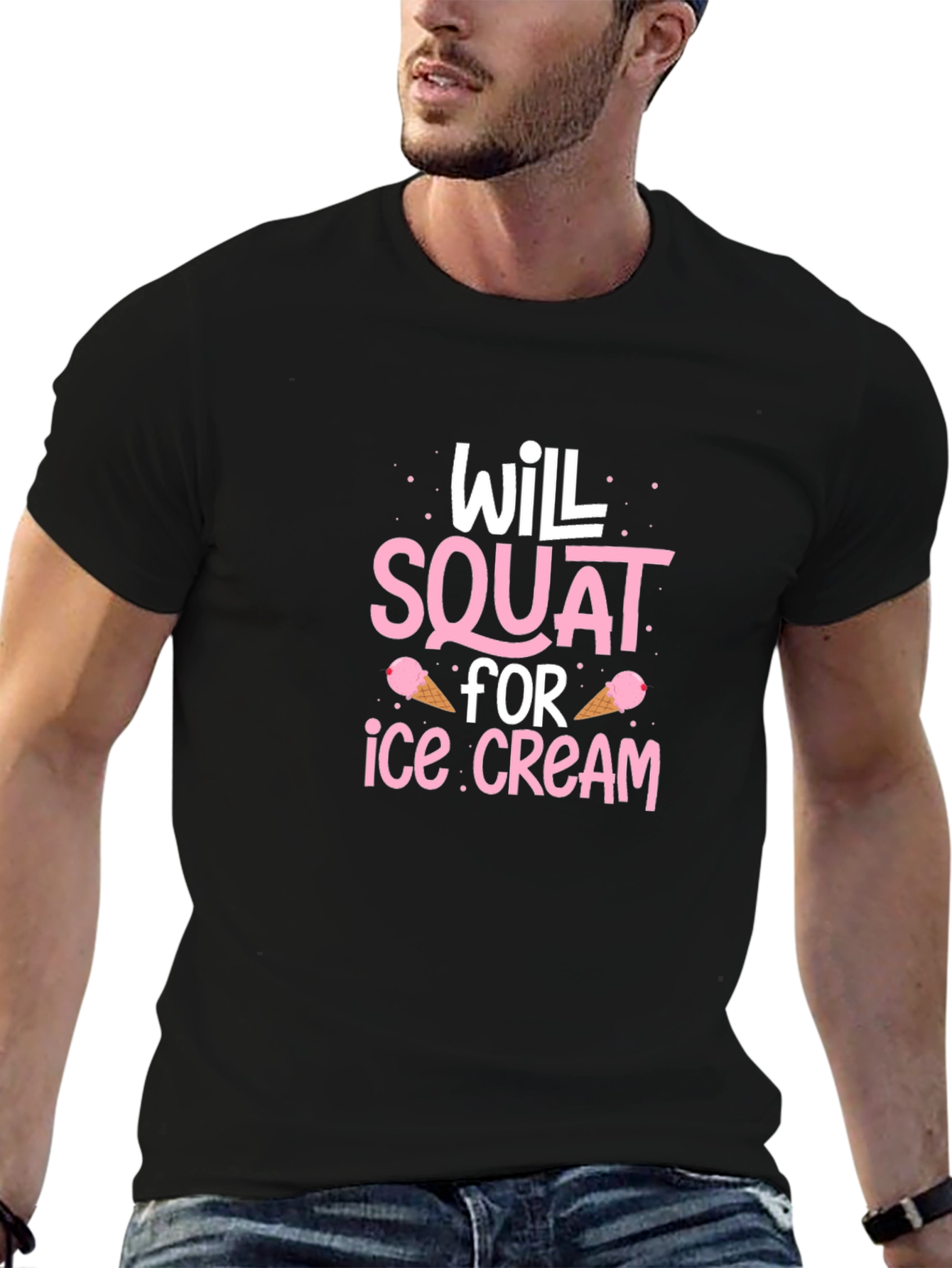 Will Squat for Ice Cream Black Tee Shirt