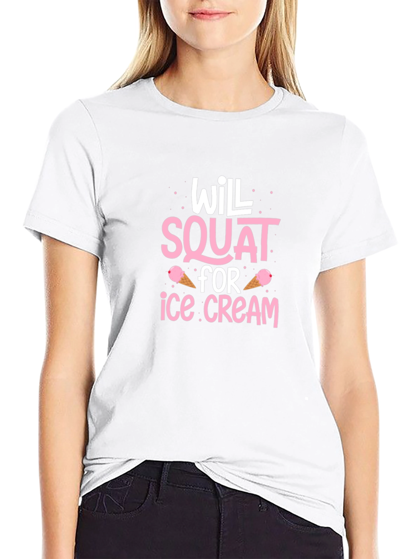 Will Squat for Ice Cream Black Tee Shirt