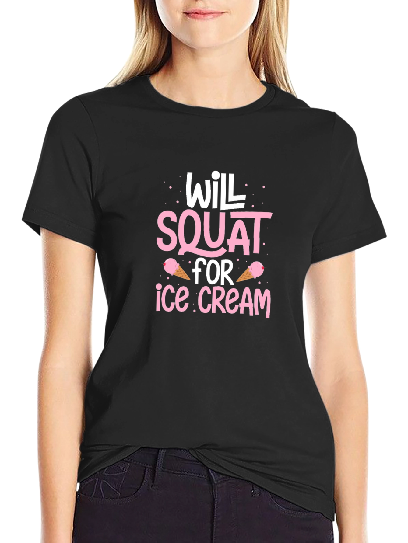 Will Squat for Ice Cream Black Tee Shirt