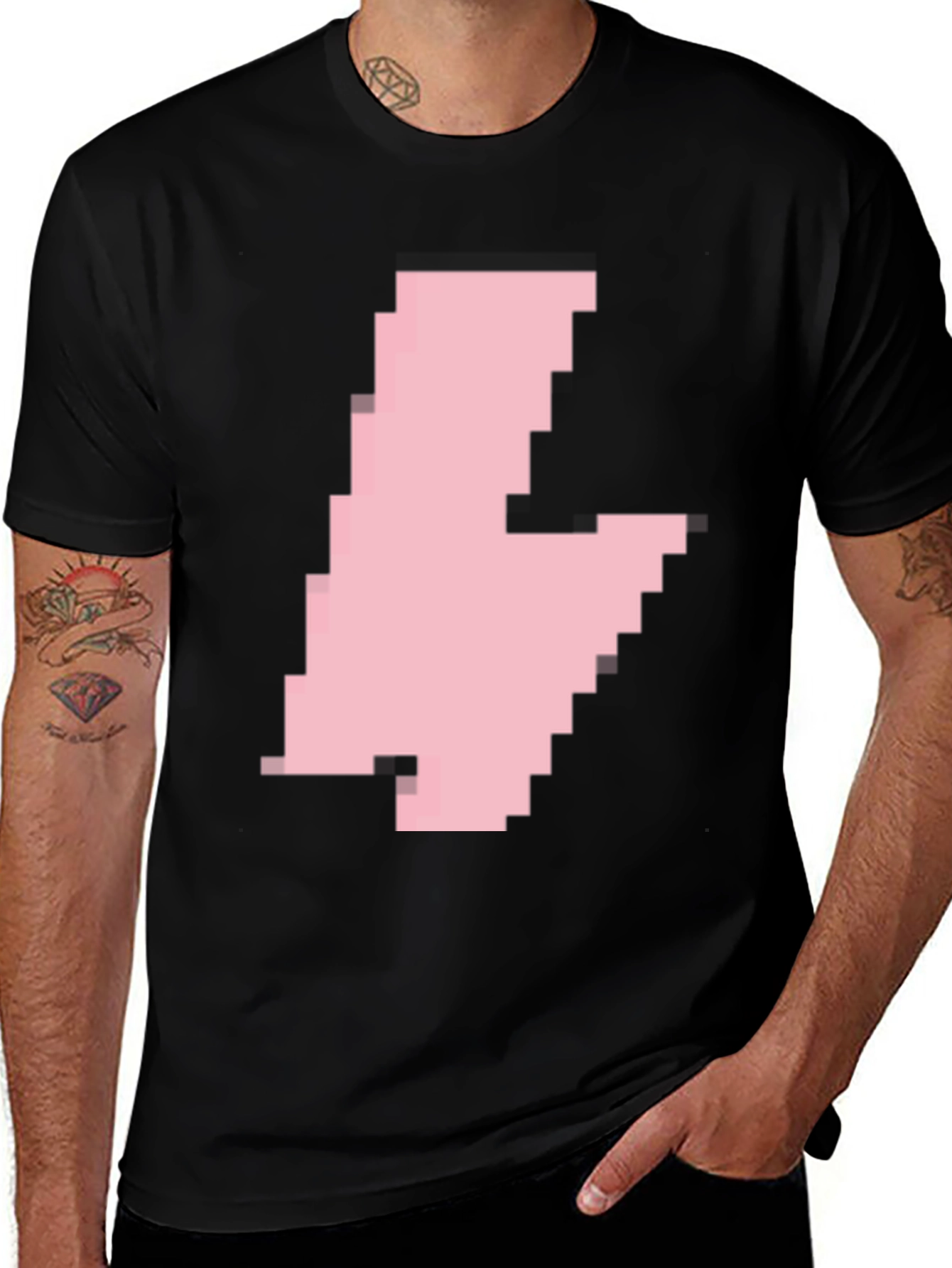 Pixelated Pink Blob Graphic Tee - Casual Black T-Shirt
