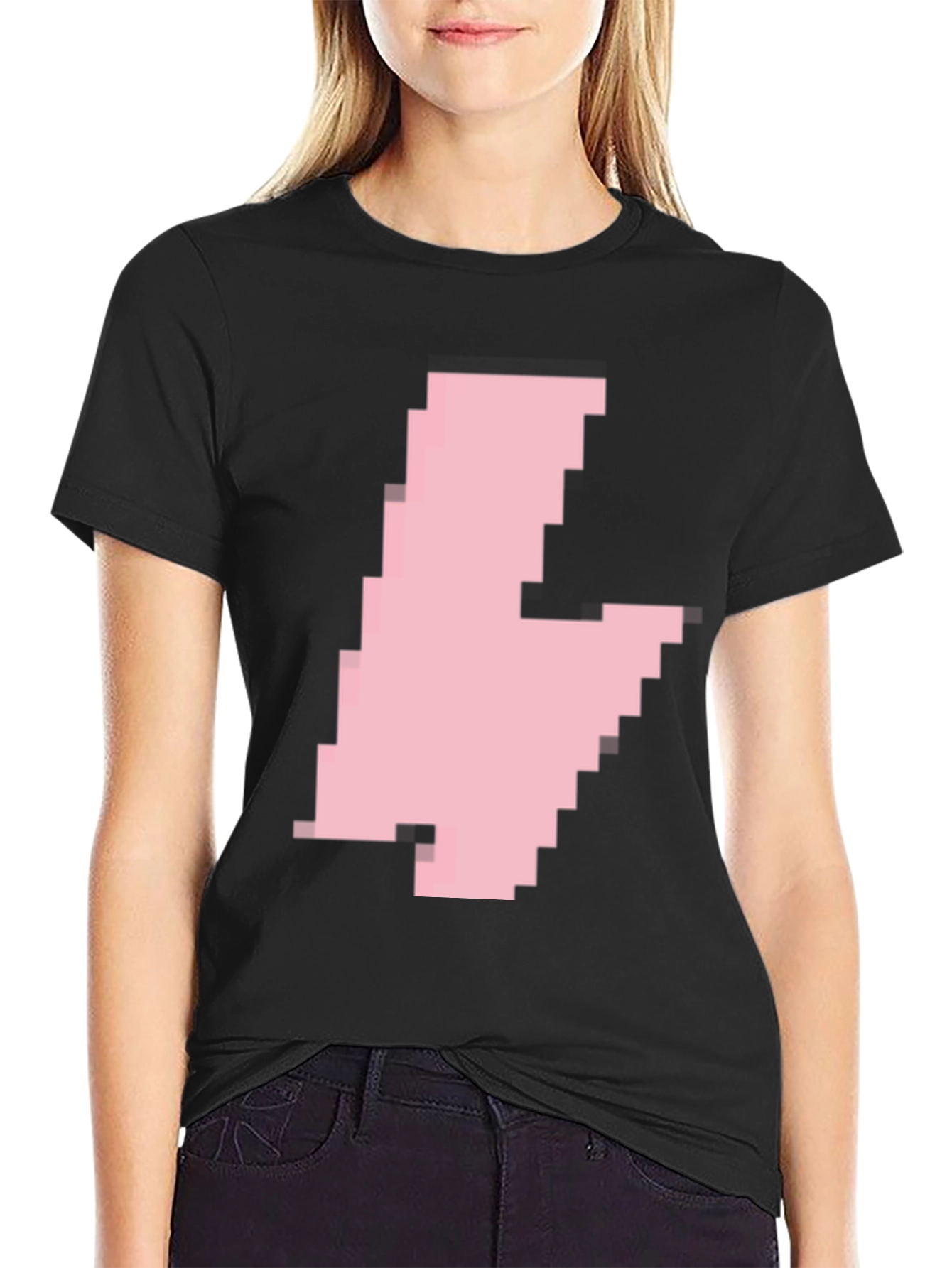 Pixelated Pink Blob Graphic Tee - Casual Black T-Shirt