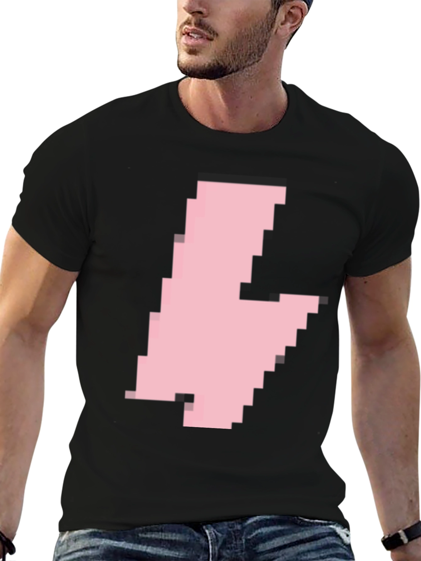 Pixelated Pink Blob Graphic Tee - Casual Black T-Shirt
