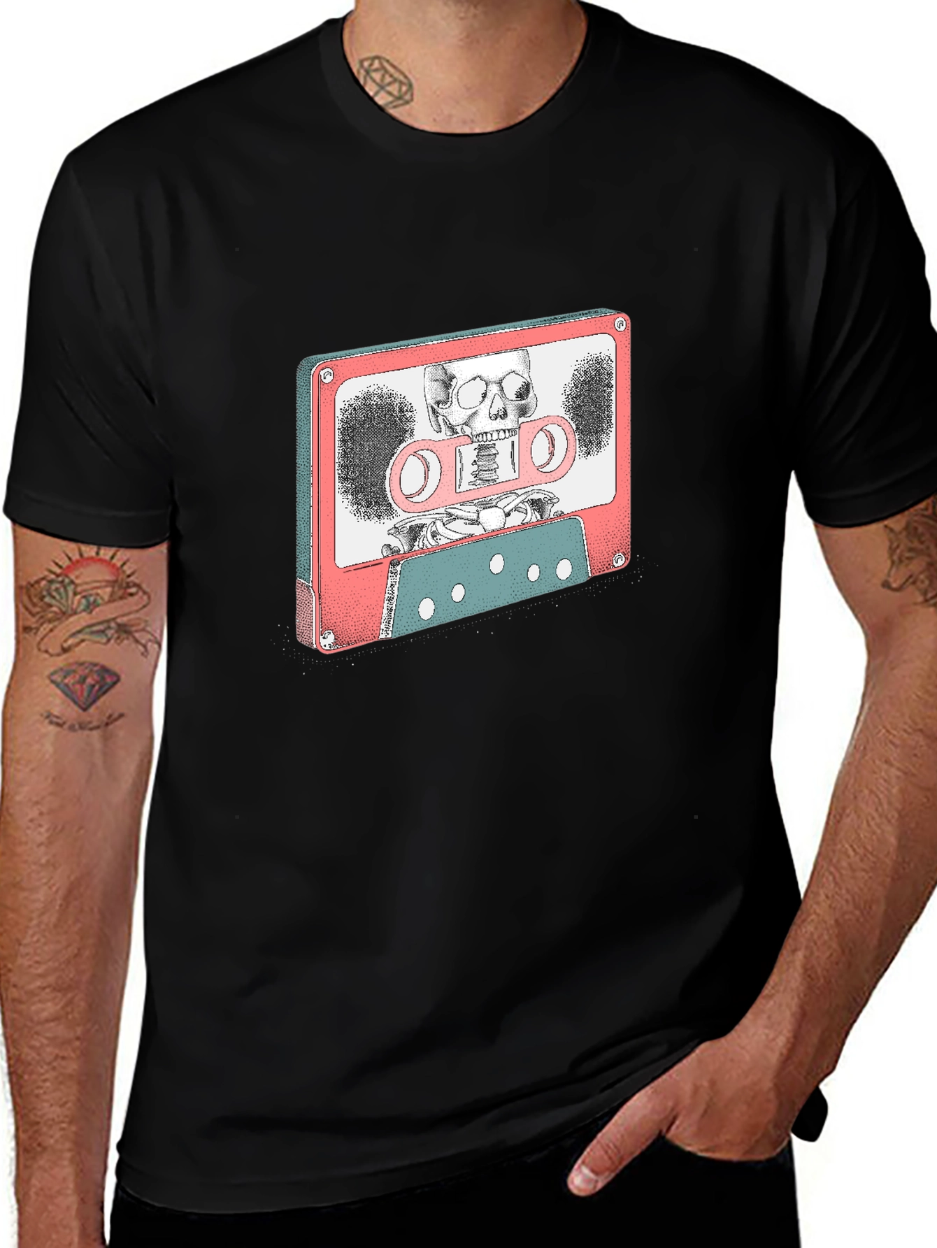 Retro Cassette Tape Skeleton Graphic T-Shirt