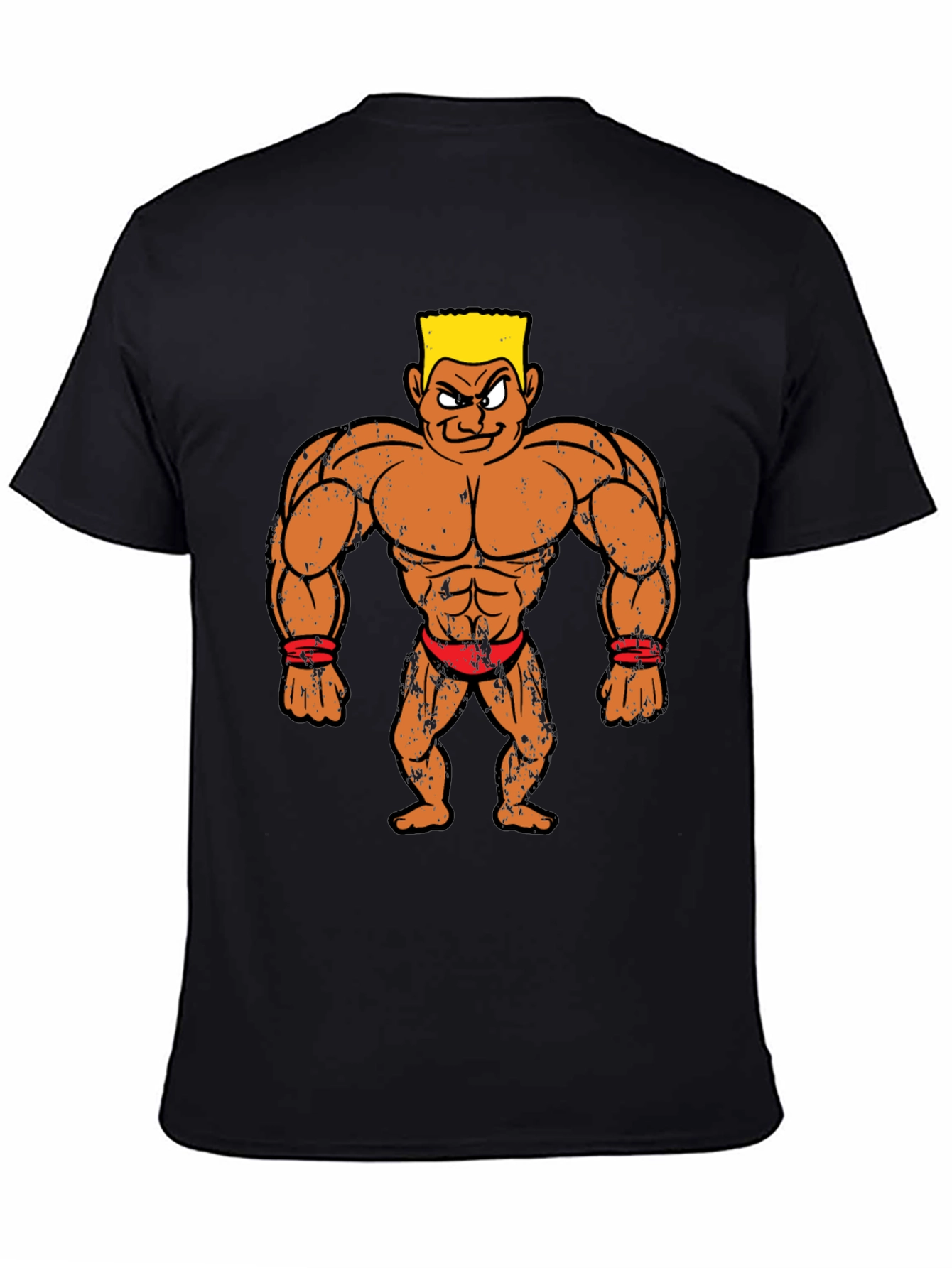 Cartoon Bodybuilder Graphic Tee - Black