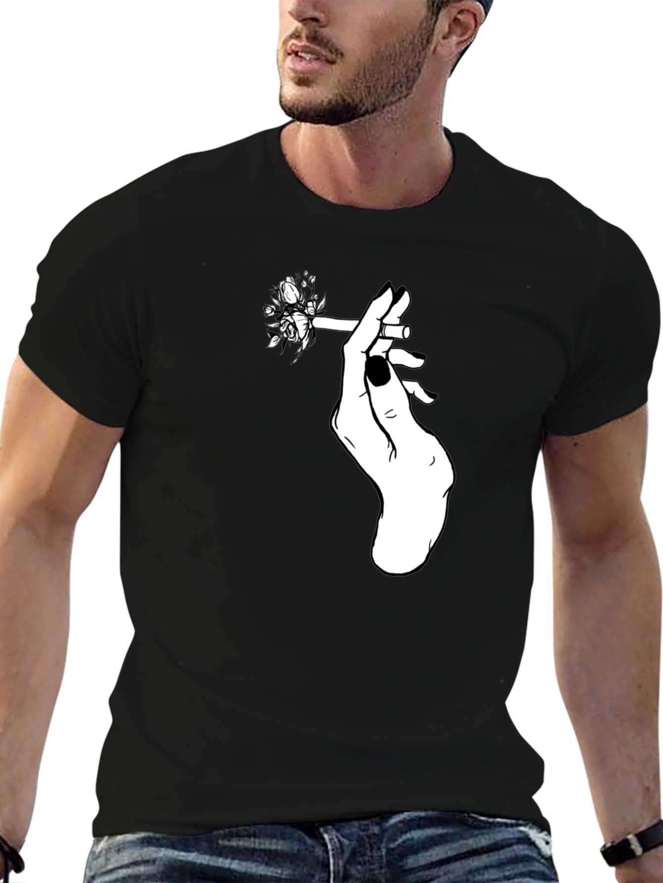 Floral Cigarette Graphic Tee - Black