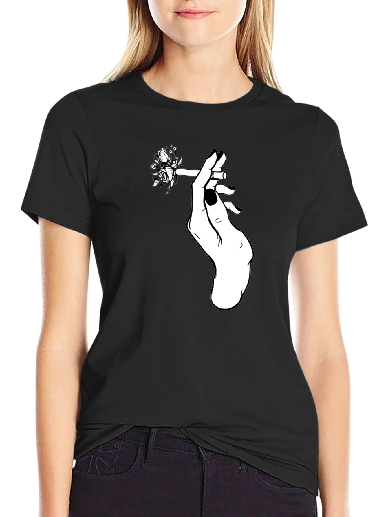 Floral Cigarette Graphic Tee - Black